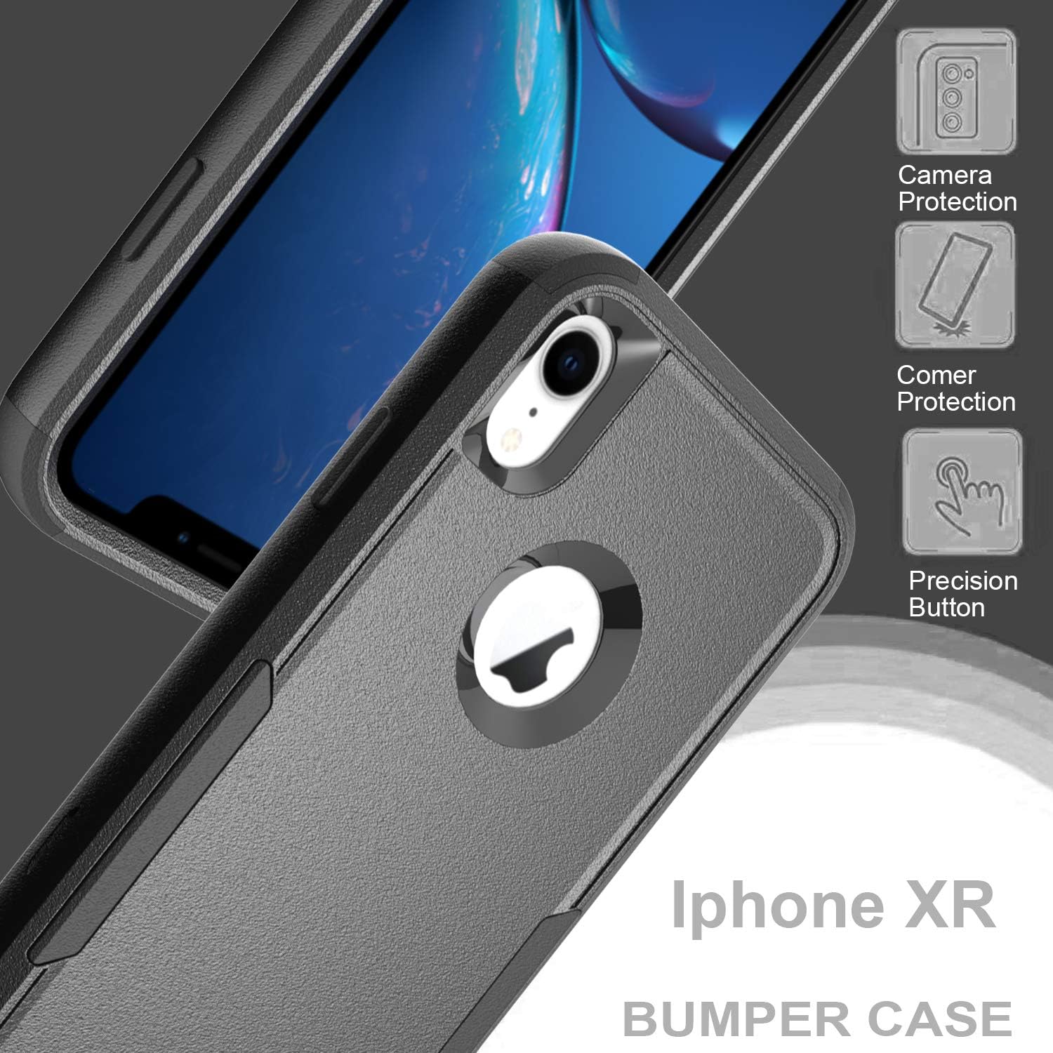 STORM BUY Funda compatible con Apple iPhone XR, resistente negra y negra con a prueba de golpes a prueba de caídas fundas protectoras para iPhone XR