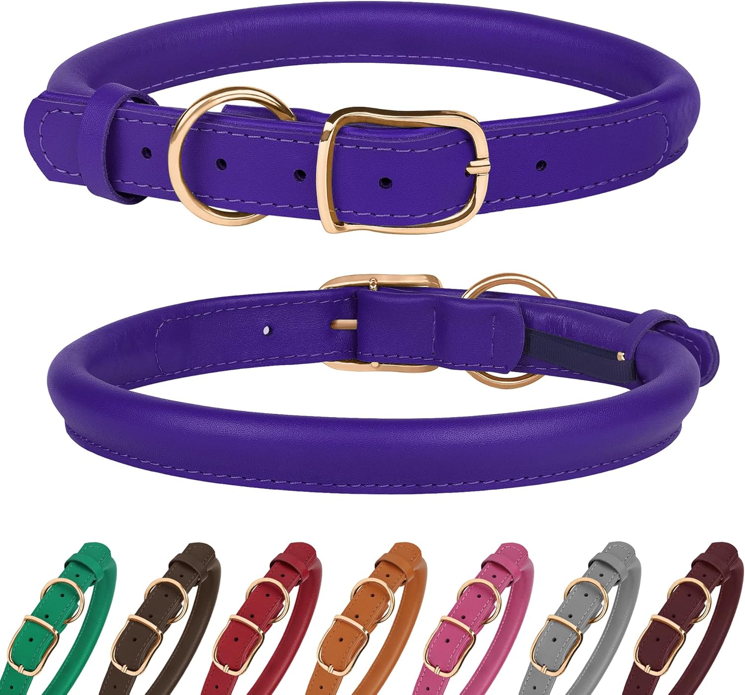 Collar de cuero enrollado para perro, collar ajustable de cuerda redonda para perros pequeños, medianos y grandes, cachorros, rosa, morado, verde,