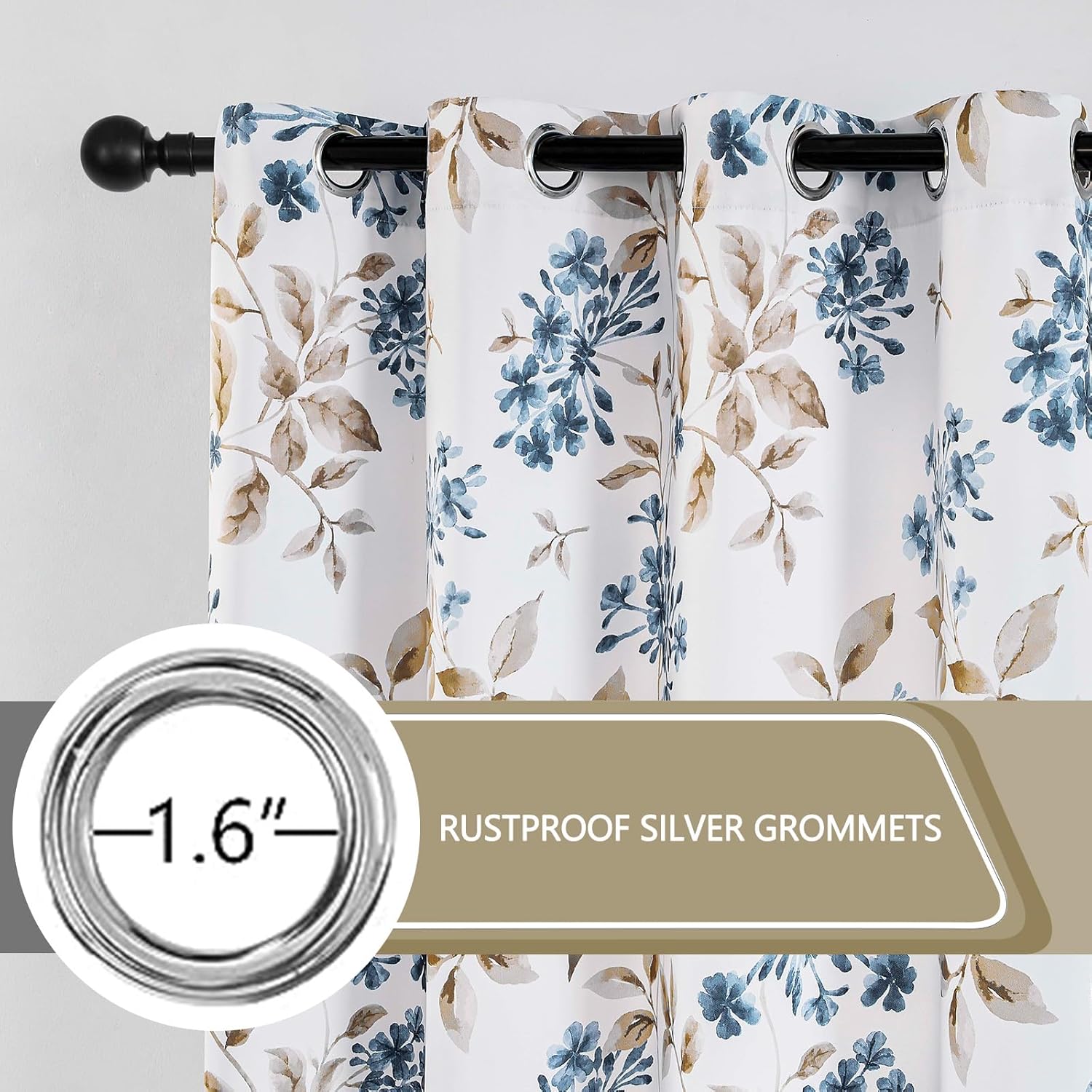 Rscn Cortinas florales de 84 pulgadas de largo, juego de 2 paneles de cortinas con patrón azul, cortinas de oscurecimiento de habitación, cortinas