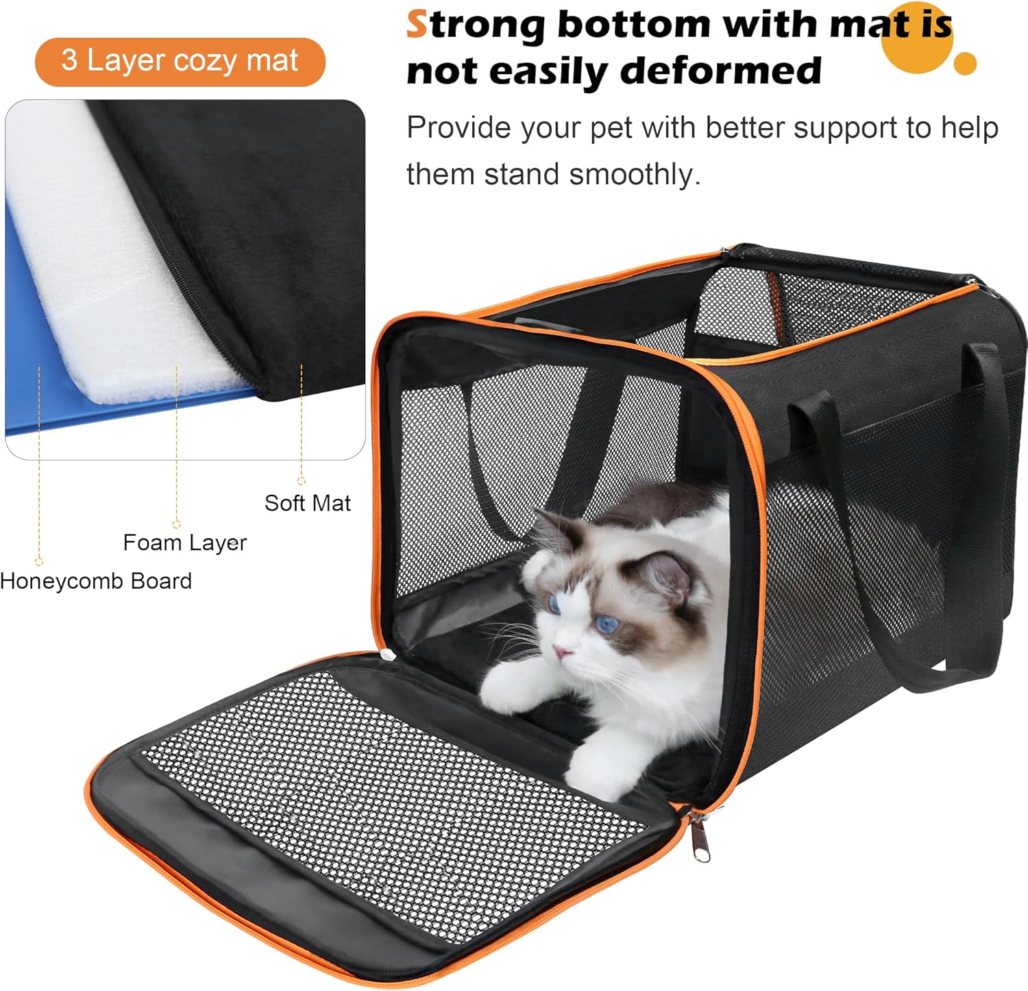 HiCaptain Bolsa transportadora negra para gatos, ligera y suave con ventana de malla superior, transpirable para gatos medianos y perros pequeños,