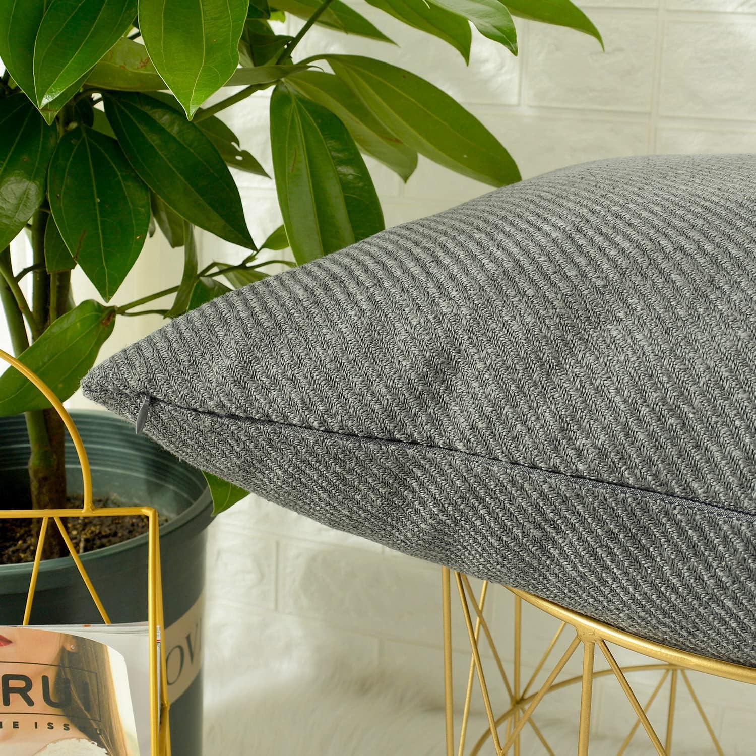 MERNETTE Funda de cojín cuadrado de chenille, suave, decorativa, para decoración del hogar, para sofá, cama, silla, sillón, paquete de 2 unidades
