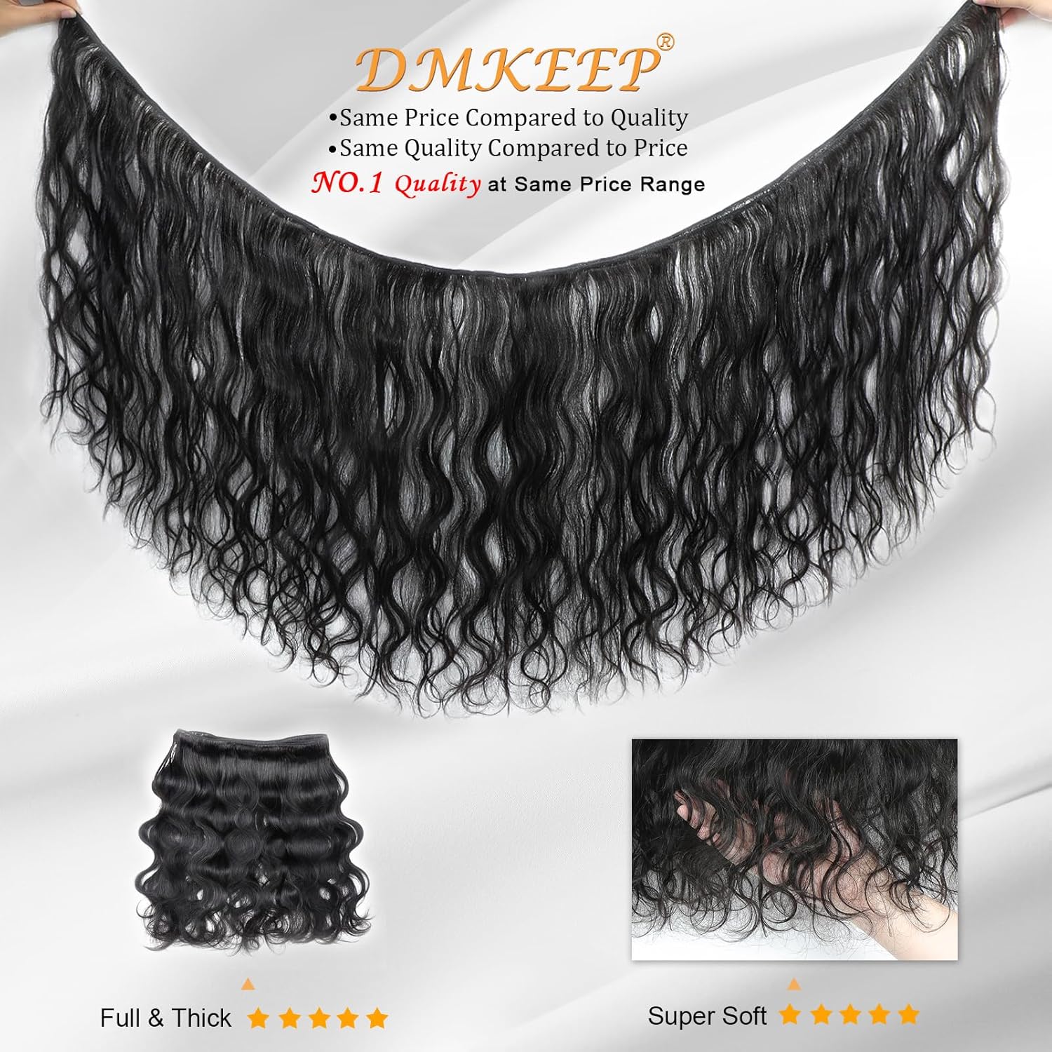 DMKEEP Manojos de cabello humano 12A de 20, 22, 24 pulgadas, paquetes de cabello humano ondulado 100% sin procesar, cabello humano virgen brasileño