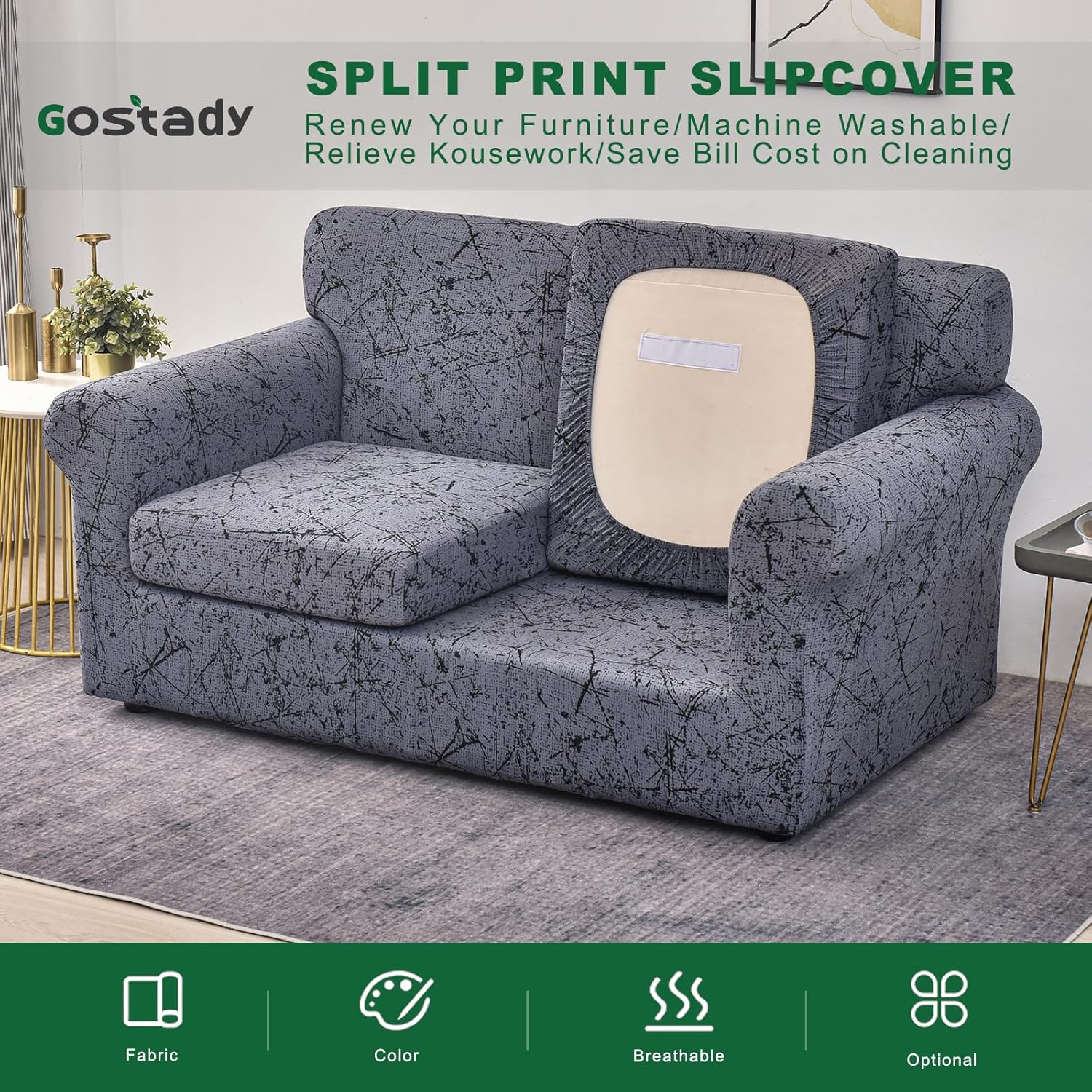 GOSTADY Funda elástica para sofá de 3 piezas, funda de sofá de jacquard, lavable, funda de sofá, funda protectora de muebles con parte inferior