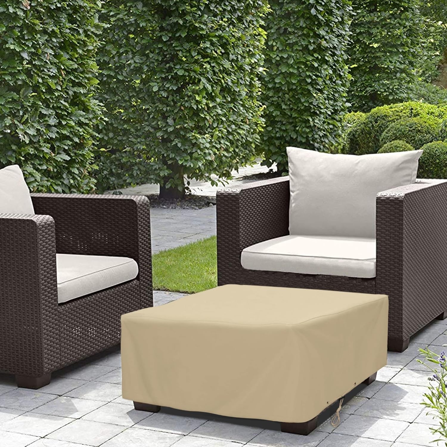SunPatio Funda otomana para exteriores, funda rectangular resistente al agua, funda de mesa auxiliar para muebles de patio, protección para todo