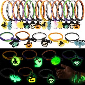 kockuu 28 pulseras de Halloween con cremallera para niños pequeños, pulseras de golosinas de Halloween que brillan en la oscuridad, recuerdos de kockuu 28 pulseras de Halloween con cremallera para niños pequeños, pulseras de golosinas de Halloween que brillan en la oscuridad, recuerdos de