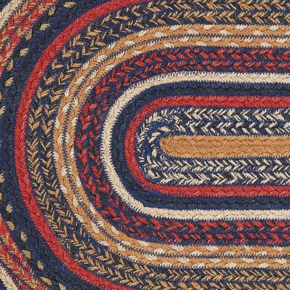 VHC Brands Stratton Primitive – Alfombra decorativa ovalada a rayas azules de yute con almohadilla para el suelo, 60 x 96 pulgadas