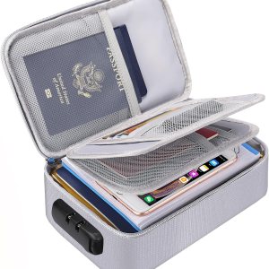 ENGPOW Pequeña funda organizadora de almacenamiento ignífuga con cerradura (9.4 x 5.9 x 3.2 pulgadas), 3 capas seguras para dinero, tarjeta, ENGPOW Pequeña funda organizadora de almacenamiento ignífuga con cerradura (9.4 x 5.9 x 3.2 pulgadas), 3 capas seguras para dinero, tarjeta,