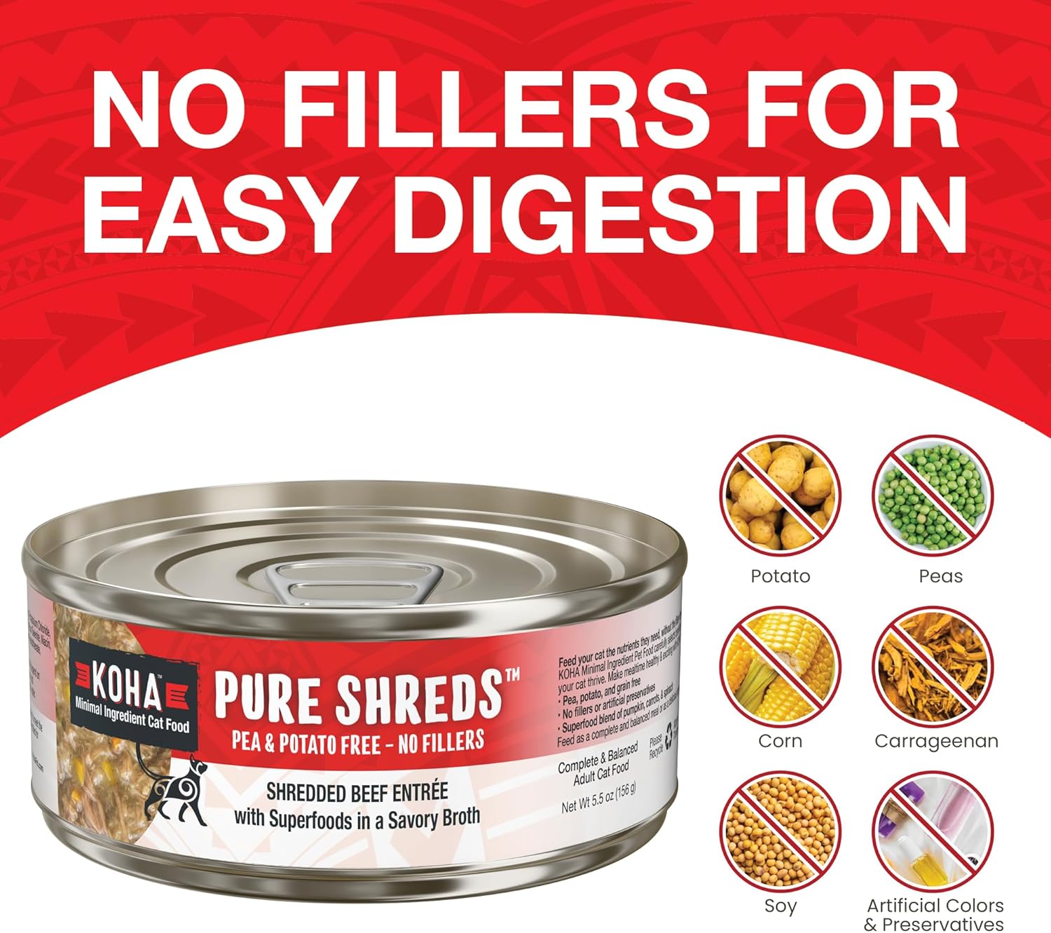 KOHA Pure Shreds – Entrada de carne para gatos, comida húmeda para gatos de una sola carne, latas de 2.8 onzas (paquete de 24)