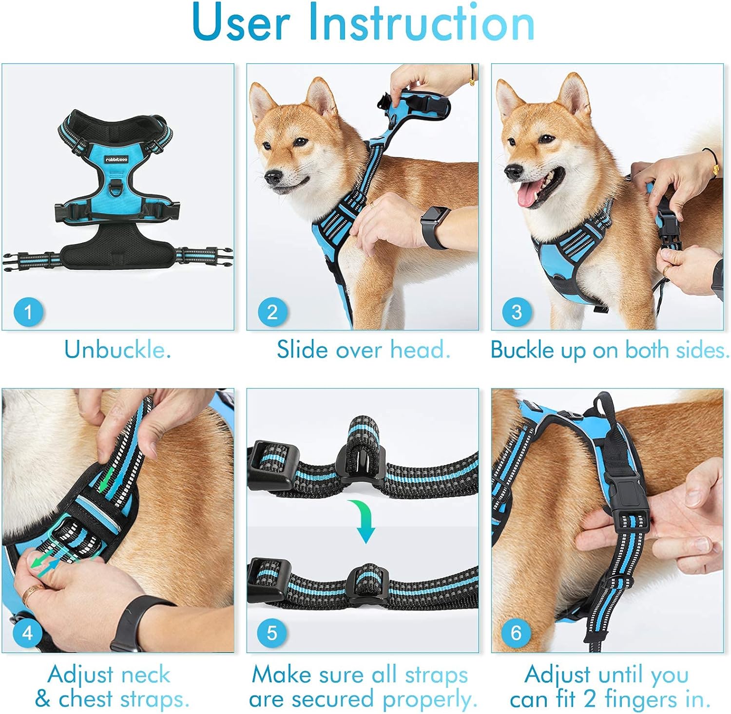 Rabbitgoo – Pechera para perro , pechera sin jalones para mascotas con 2 ganchos de correa, chaleco Oxford ajustable, acolchado, suave y reflectante