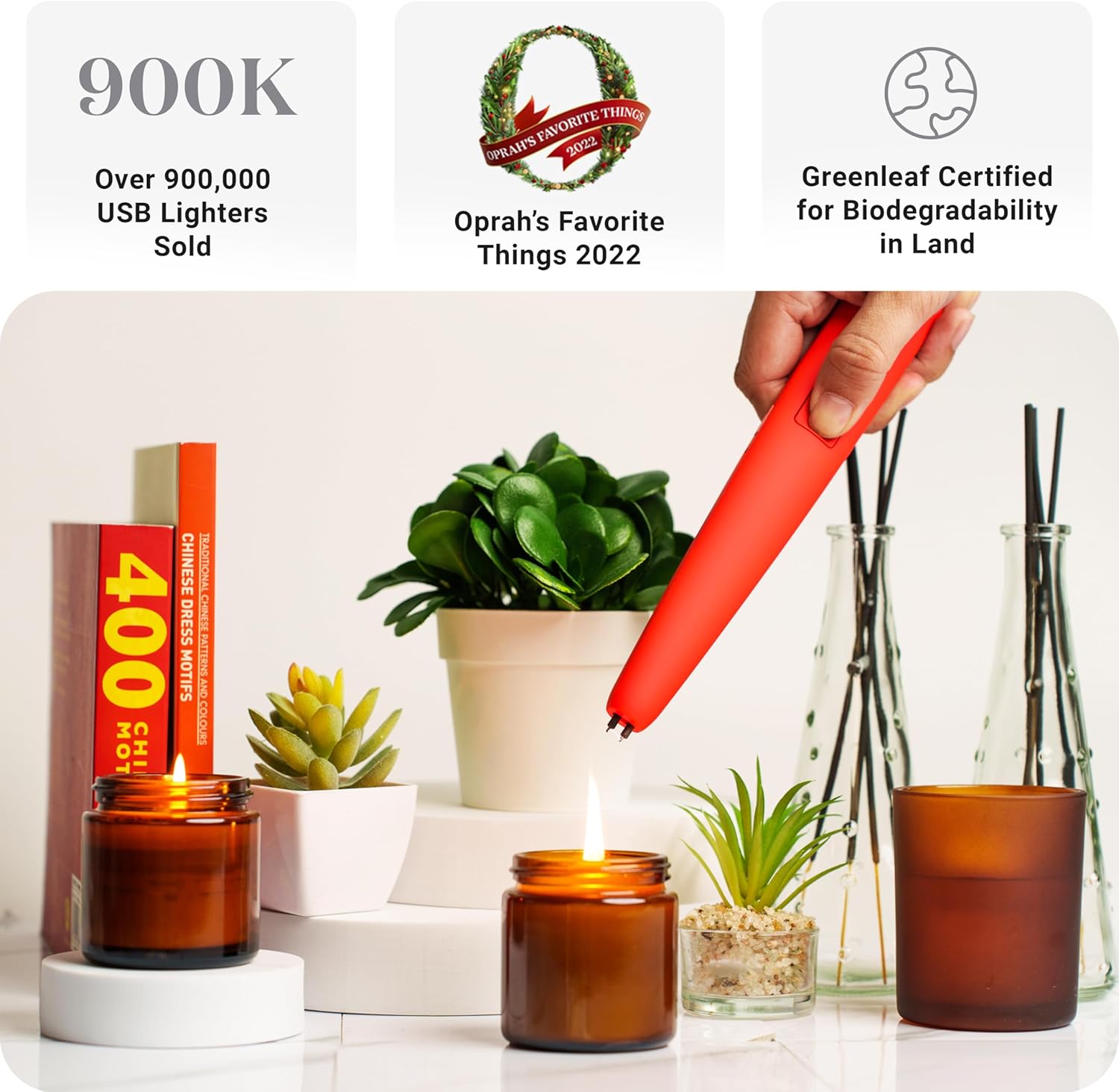 The USB Lighter Company Encendedor eléctrico – La luz Motli con linterna LED y batería recargable – Cuello largo, sin llama, resistente al viento