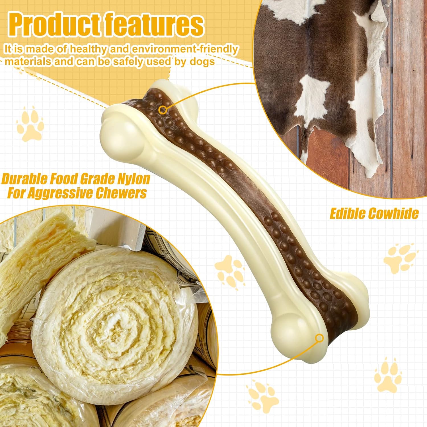 Sosation 6 piezas de juguetes de comida para perros para masticadores agresivos, huesos de nailon con sabor a carne de res, juguetes resistentes