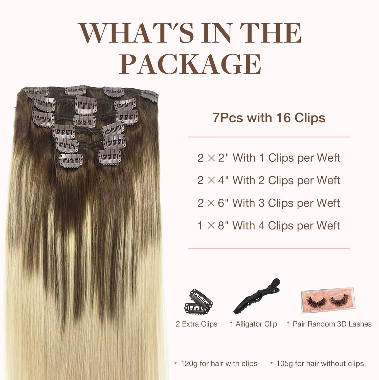 GOO GOO – Extensiones de cabello humano con clip en balayage de color castaño chocolate a rubio sucio de 16 pulgadas, 7 piezas de 4.23oz,