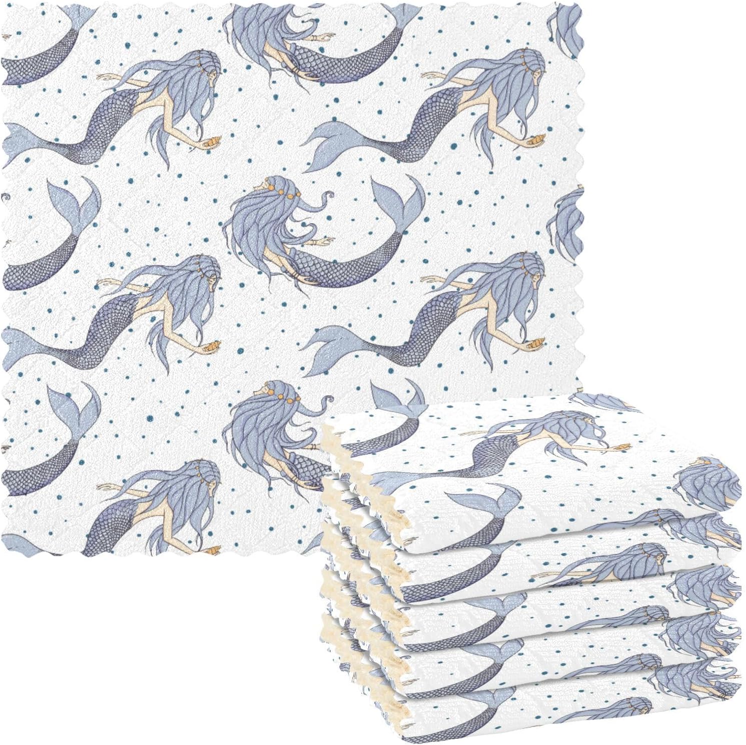 FRODOTGV Mermaids Kawaii Mythical Sea Quality Print Microfiber Cleaning Towels Kitchen Quick Dry 6 Pack Microfiber Drying Towels for Car Detailing