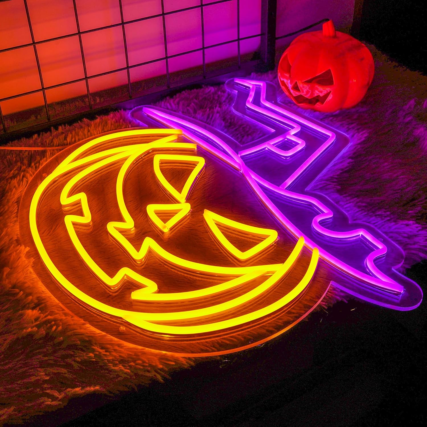 Letrero de neón de calabaza de Halloween, letreros de neón personalizados para decoración de pared, luz LED de noche de neón, decoración de