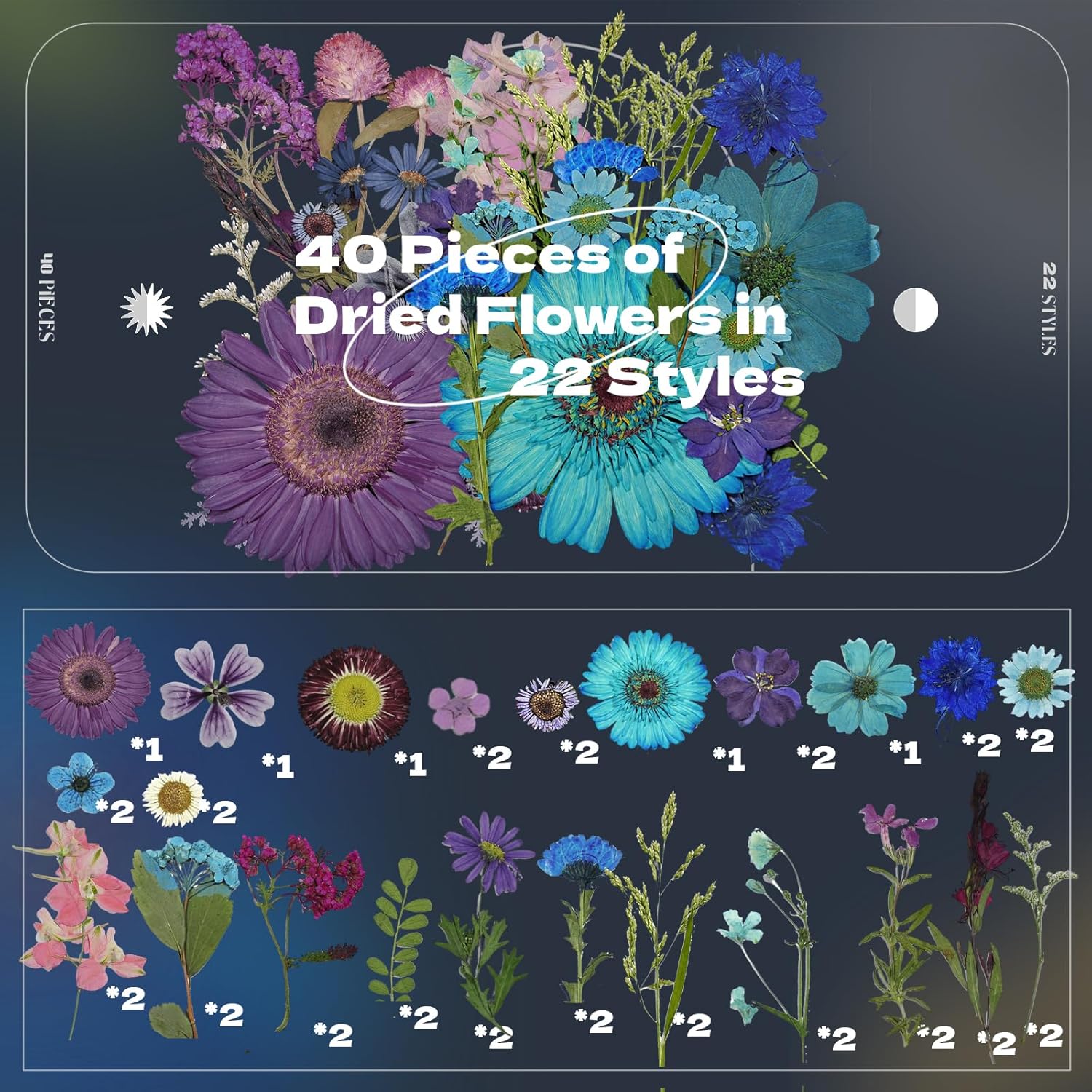 CONVELIFE Flores secas, 40 piezas de flores secas prensadas naturales y hojas, flores prensadas con pinzas para álbumes de recortes, manualidades,