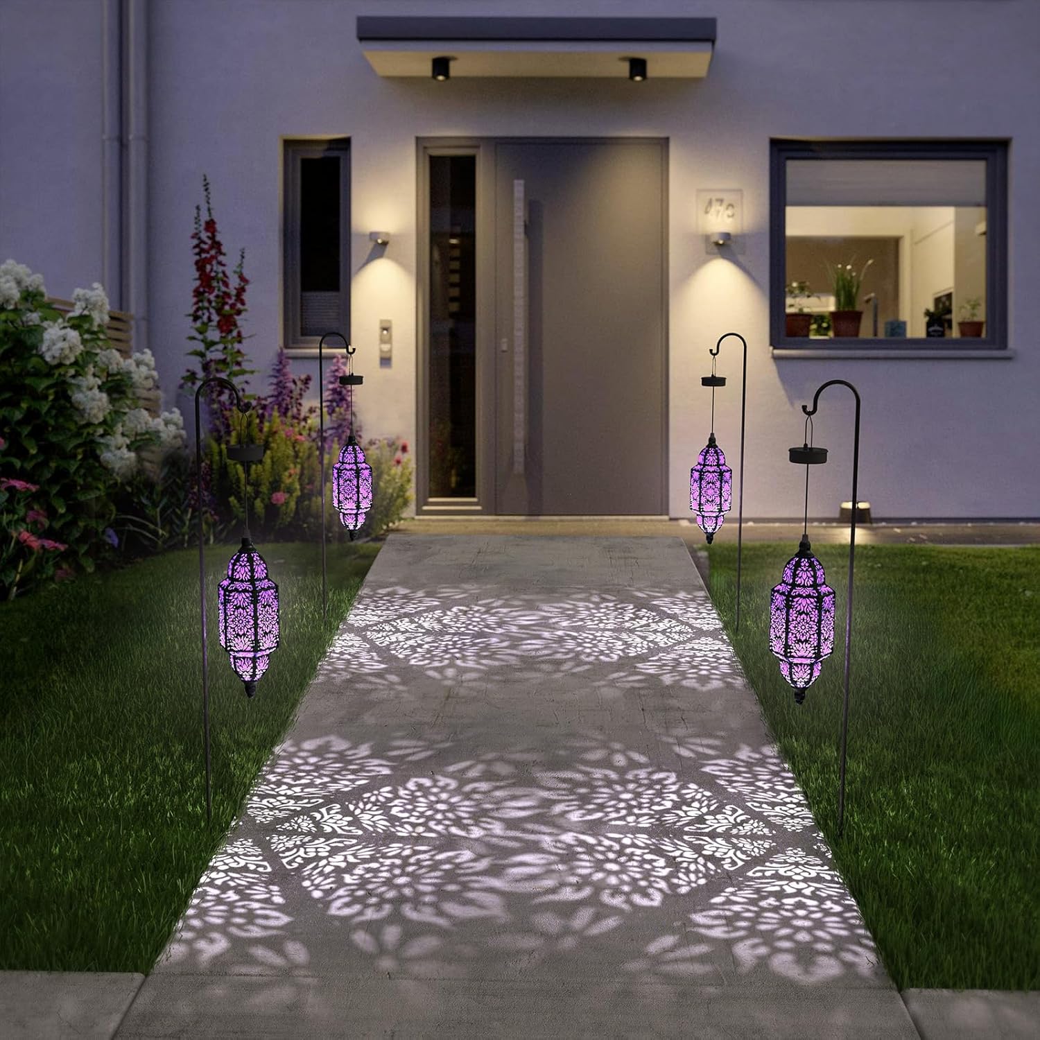 Paquete de 2 luces solares colgantes para jardín, farol solar decorativo para exteriores, impermeables, de metal, marroquí, decoraciones al aire