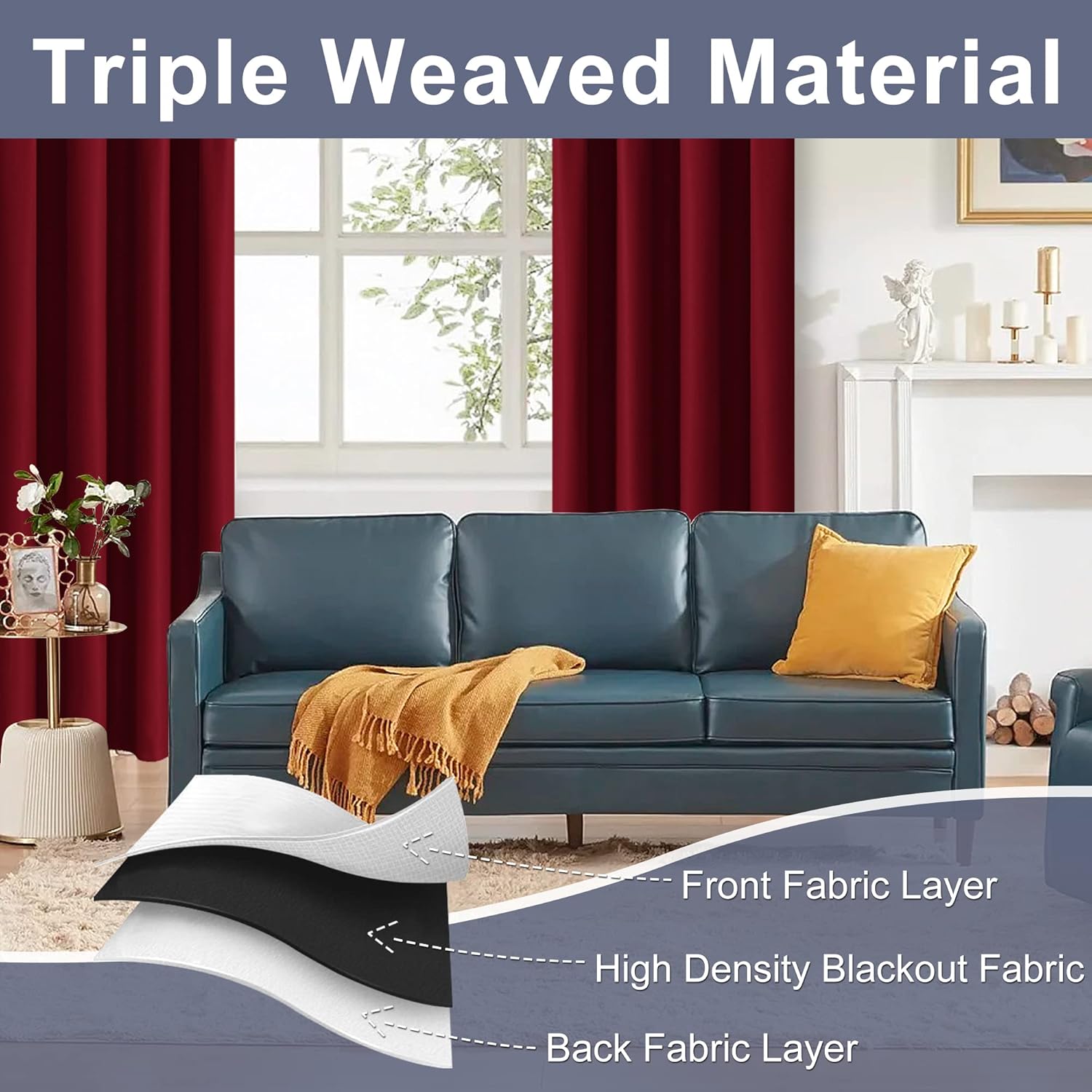 JIUZHEN Cortinas opacas navideñas para dormitorio, con aislamiento térmico, oscurecimiento de habitación, bolsillo para barra, cortinas para sala de