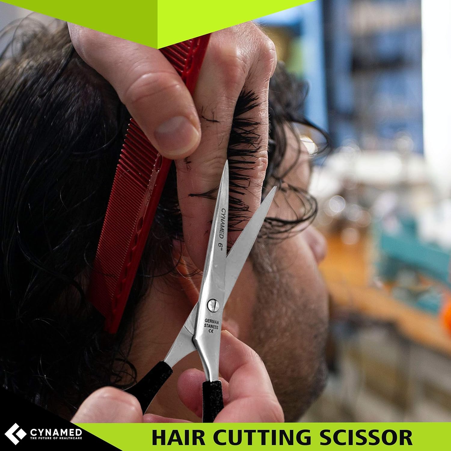 Cynamed Tijeras profesionales de corte de pelo de peluquero de la serie Razor Edge – Tijeras de salón de acero inoxidable – Longitud total – Ajuste