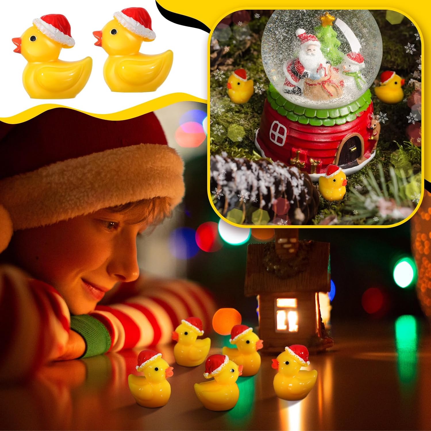 50 piezas de mini patos de Navidad, pequeños patos de resina a granel, mini sombrero de Navidad, figuras de pato, micro paisaje, jardín, acuario,
