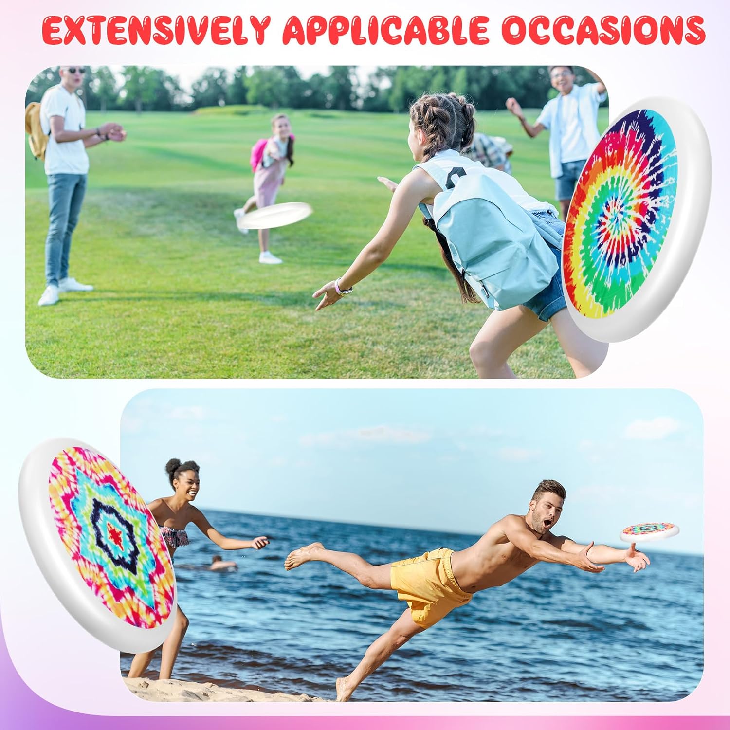 Liliful 4 unidades de disco volador de plástico de 3.53 oz de 8.46 pulgadas, disco volador de teñido anudado deportivo para parque, adultos, niños,