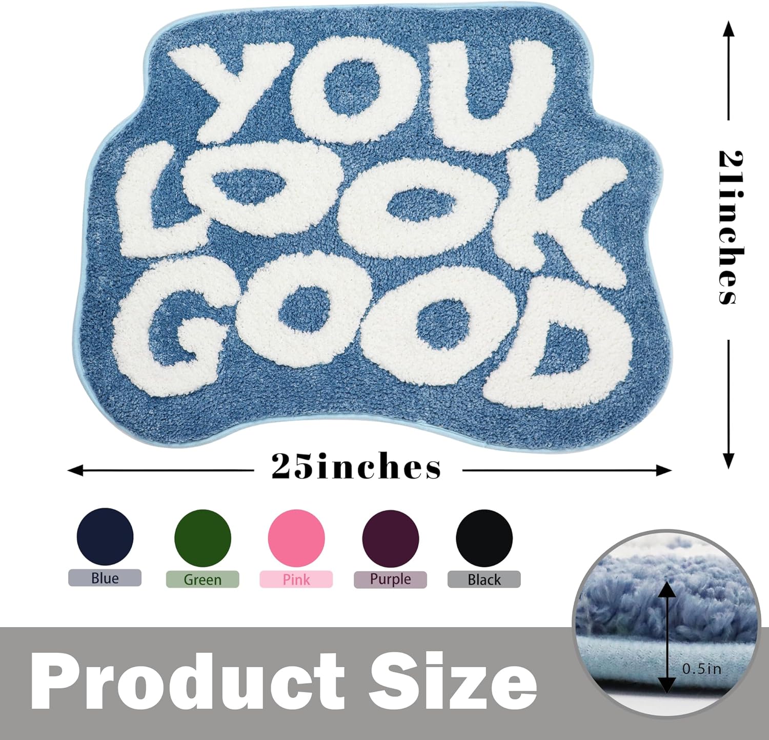 Oturgor Alfombra de baño con texto en inglés “You Look Good”, alfombra de baño azul y blanca, bonita alfombra antideslizante para ducha, absorbente,