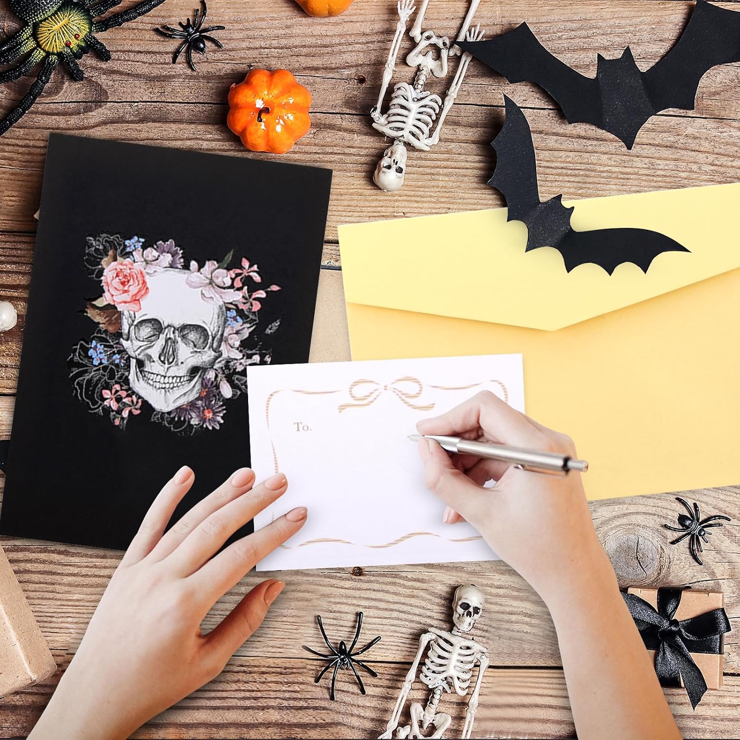 YLOLUL 2 tarjetas emergentes de Halloween con diseño de calavera de rosa, coloridas hechas a mano, 3D, tarjetas de Halloween de 5 x 7 pulgadas,