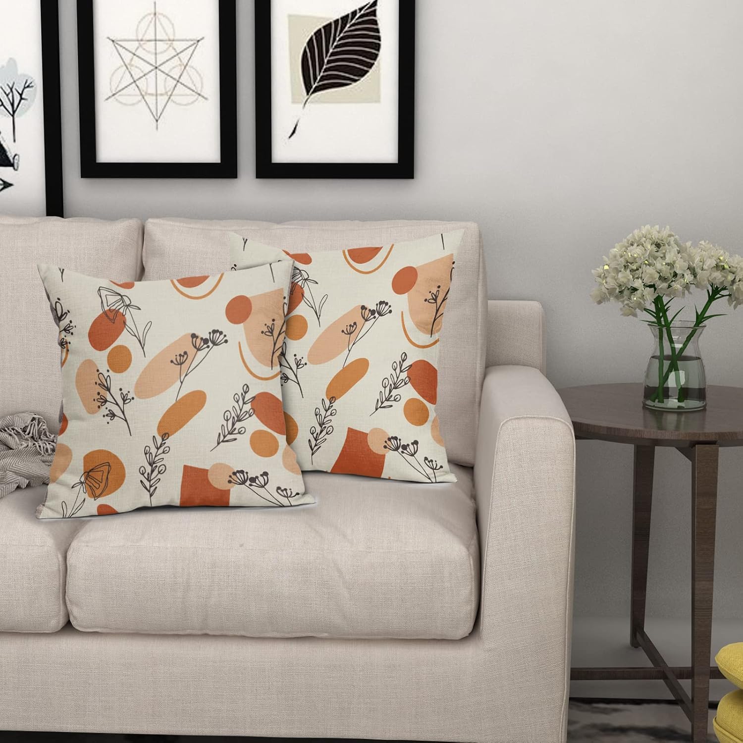 Juego de 2 fundas de almohada retro de mediados de siglo de 18 x 18 pulgadas, fundas de almohada decorativas de lino con temática abstracta de ambos