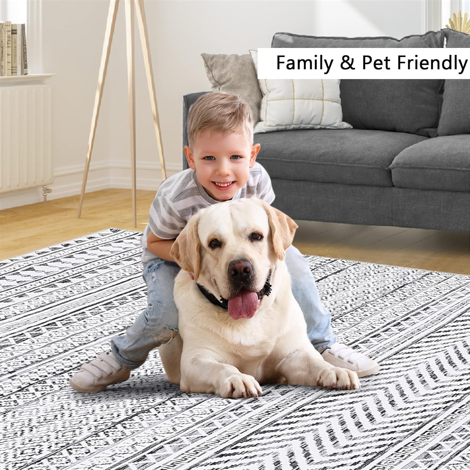 RUGSREAL Alfombra bohemia lavable a máquina para sala de estar, alfombra de pelo bajo, antideslizante, resistente a las manchas, para dormitorio,