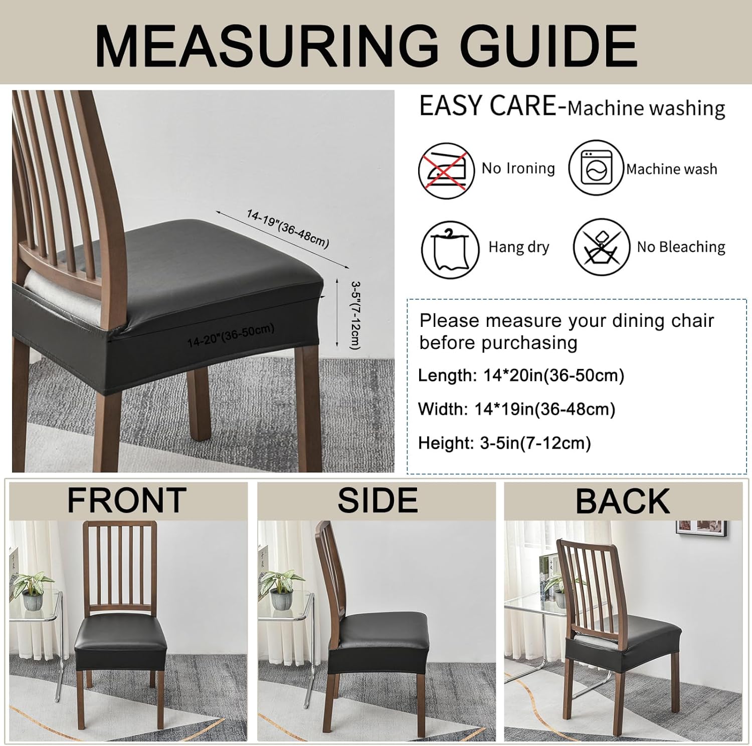 HAOYONG Funda de asiento impermeable para sillas de comedor, 2 piezas de piel sintética, lavable, protector de asiento suave y elástico para sillas