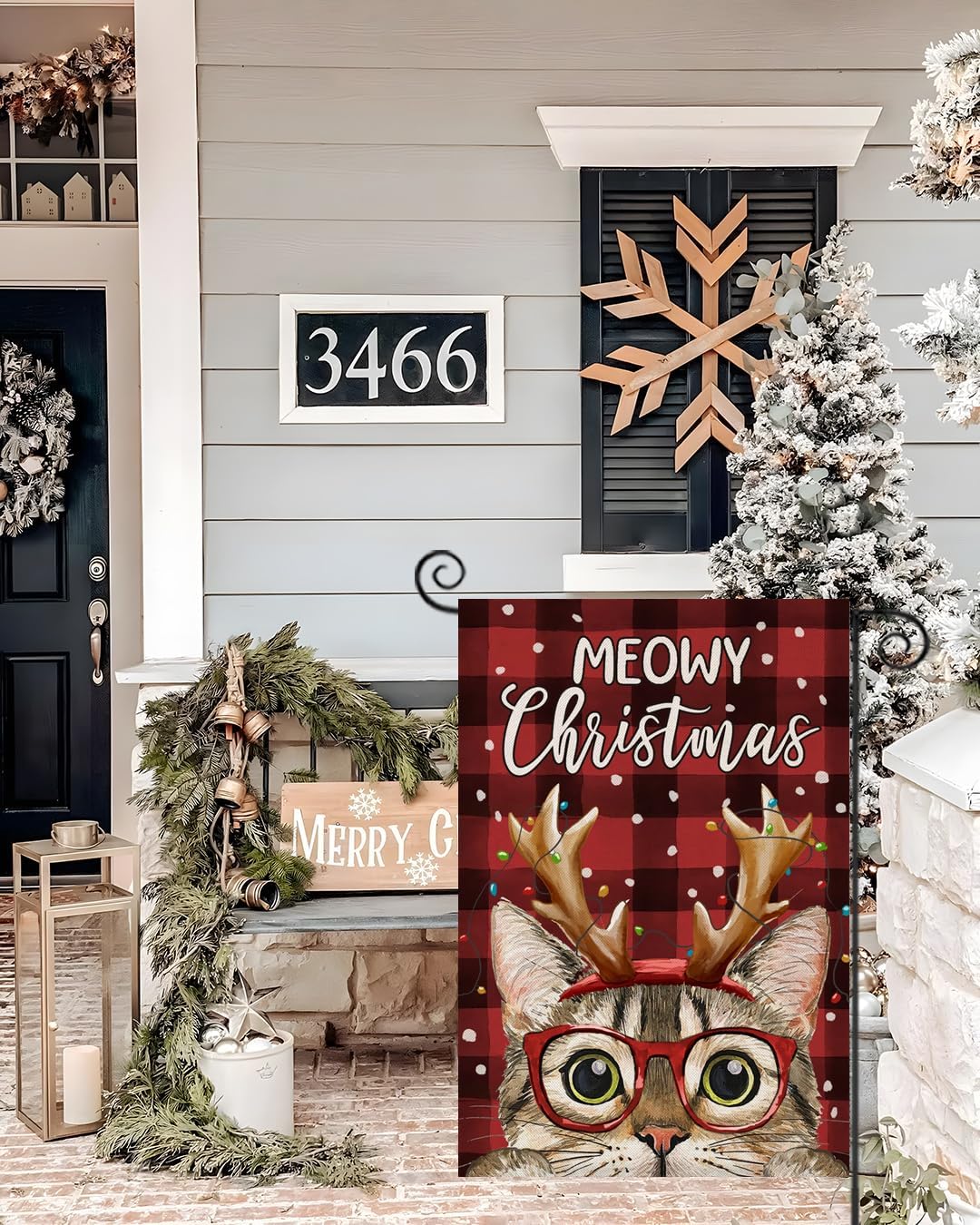 Banderas de jardín de Feliz Navidad de 12 x 18 pulgadas, verticales de doble cara, cuadros rojos navideños con gato, decoración exterior de patio