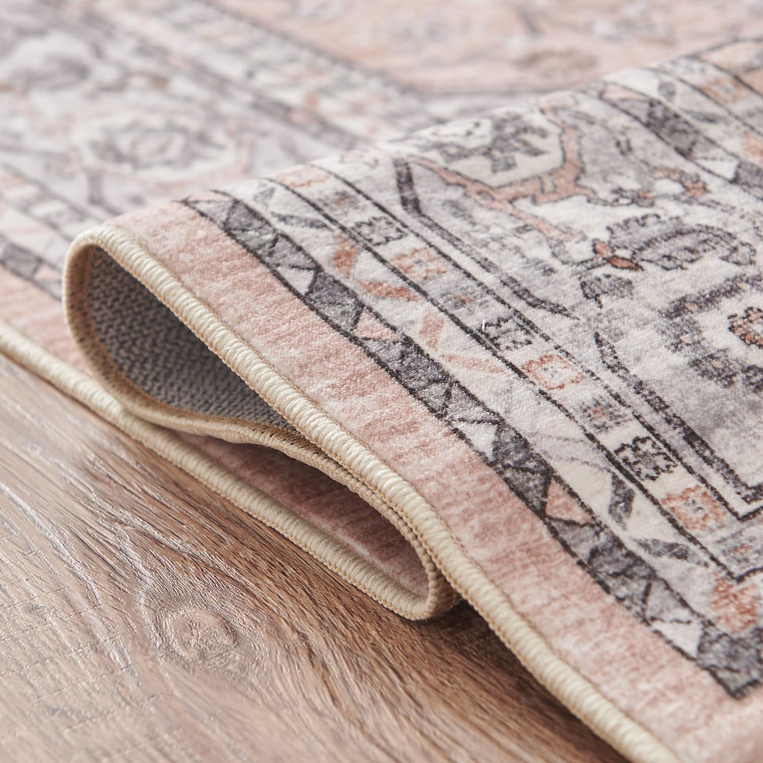 jinchan Alfombra decorativa de 6 x 9 pies para sala de estar, interior, gris, rosa, vintage, suave, impresa, envejecida, antideslizante, grande,