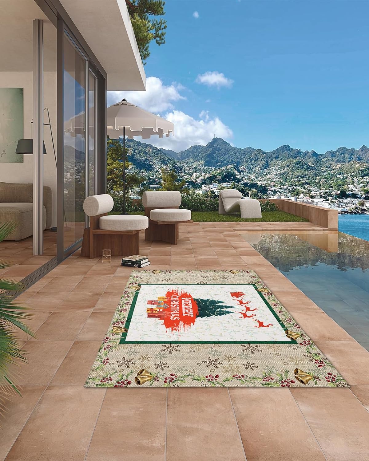 Outdoor Rug Carpet Waterproof 4×6 ft Area Rug, Merry Christmas Large Floor Mat for Patio Balcony Living Room Backyard Picnic Beach RV Camping Rug