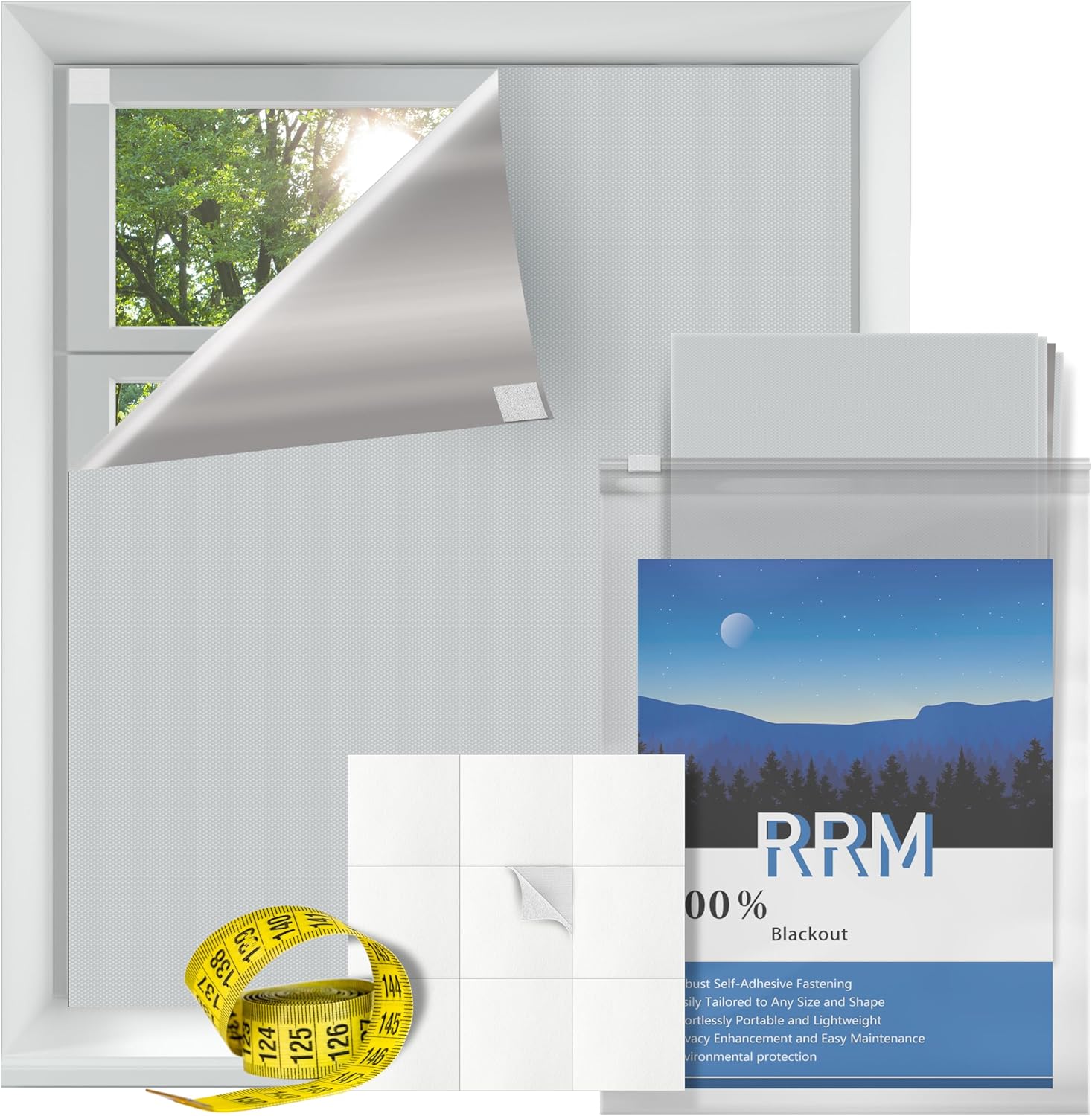 RRM Cortinas opacas para dormitorio, 20 x 57 pulgadas, extraíbles de color blanco, 100 % opacas, con pestañas autoadhesivas de gancho y bucle,
