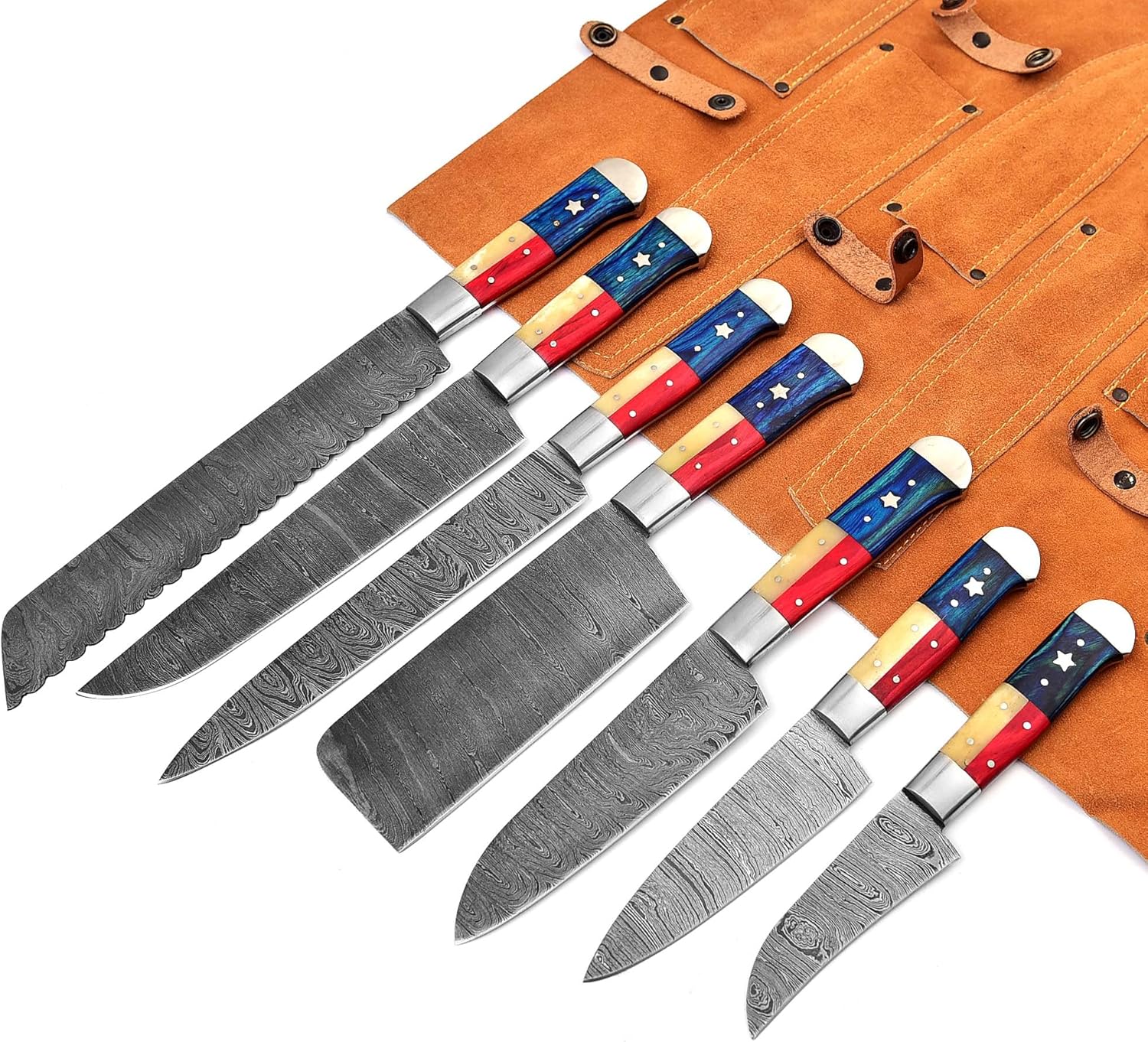 Juego de 7 cuchillos de cocina profesionales hechos a medida de acero de Damasco  El juego de cuchillos de cocina de chef incluye picadoracuchillo