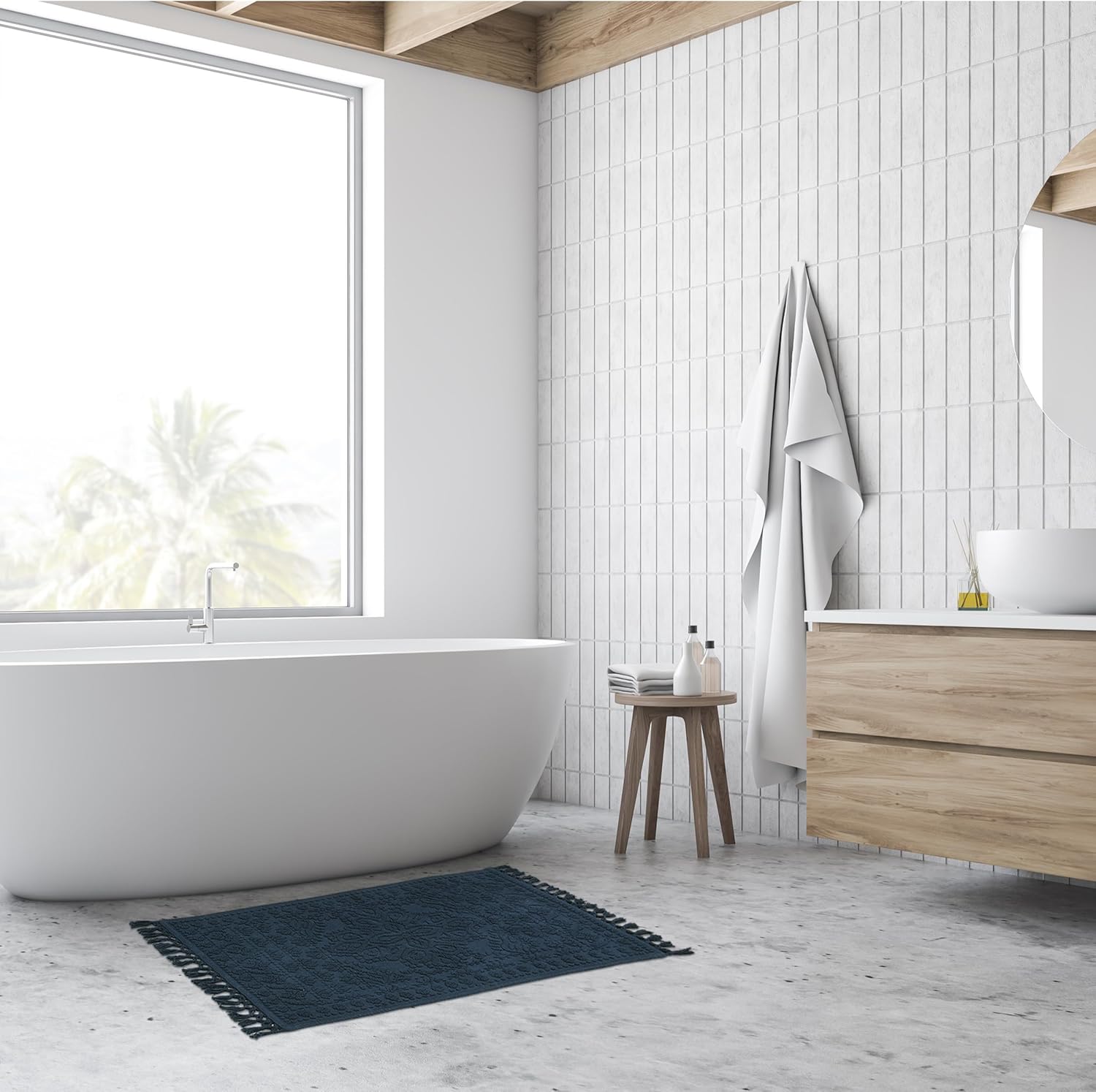 French Connection Nellore – Tapetes de baño, tejidos y con cuentas, duraderos y antideslizantes, tapetes gruesos para baño y ducha, 26 x 49