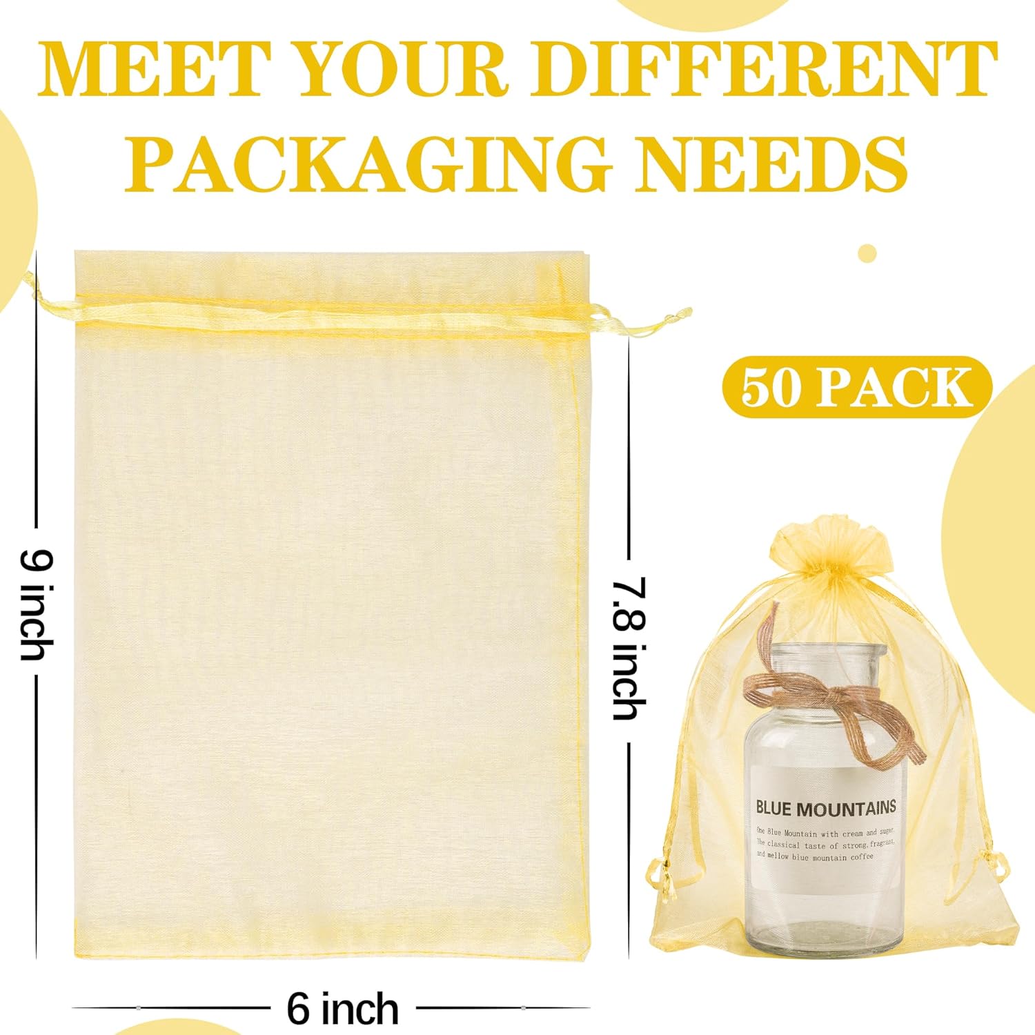 YunKo 50 bolsas de organza de 6 x 9 pulgadas con cordón, bolsas de regalo de malla, bolsas de regalo de organza blanca transparente para bodas