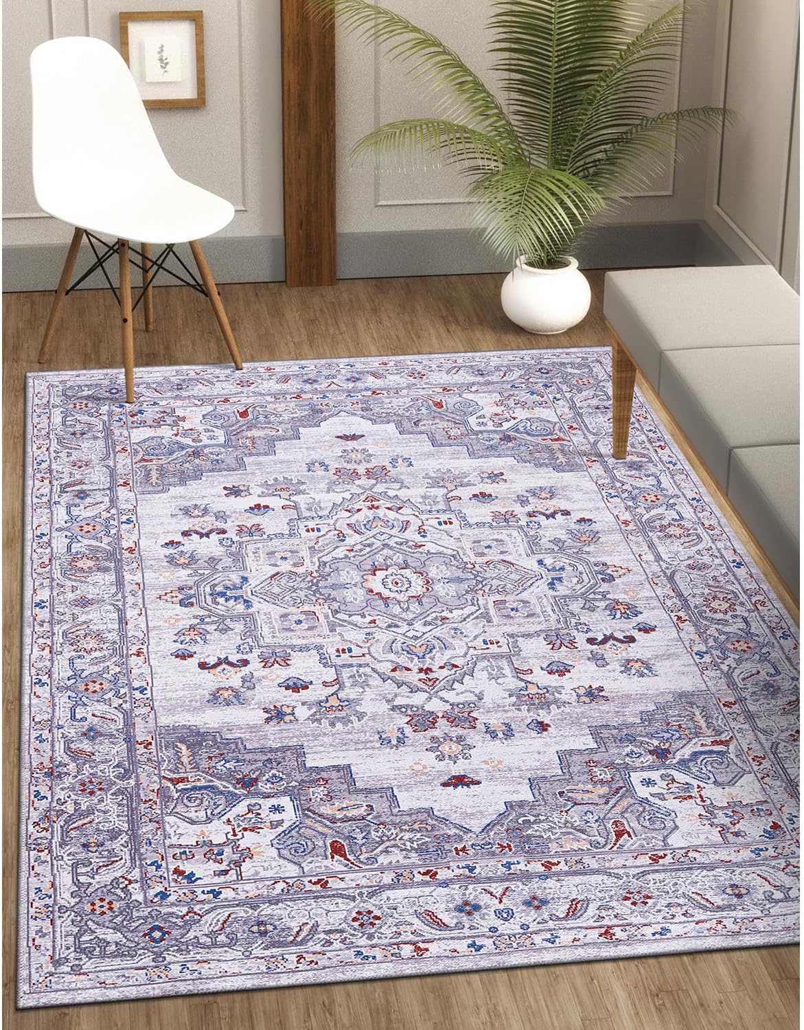 CAMILSON Alfombra lavable a máquina con parte trasera antideslizante para sala de estar o dormitorio, alfombra vintage lavable de 8 x 10 pulgadas,