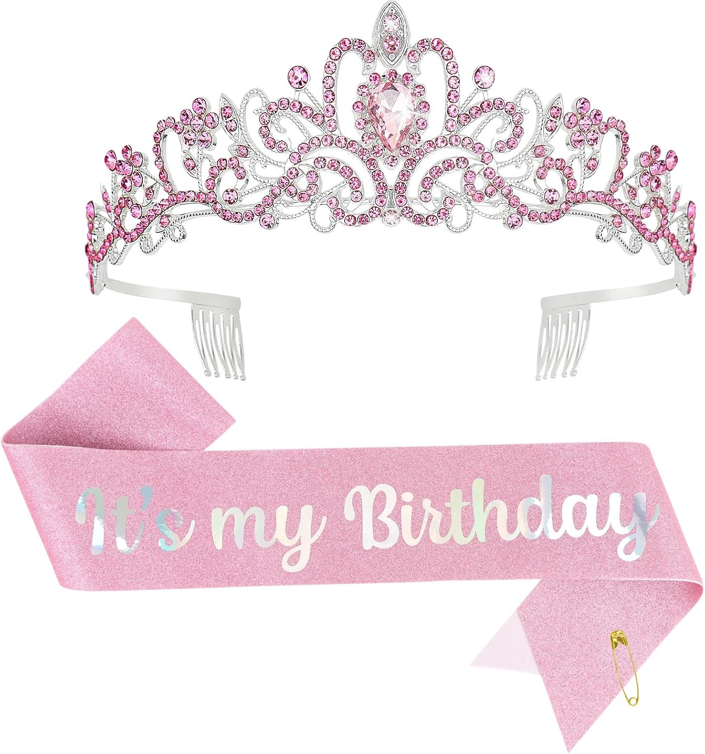 Corona de cumpleaños para mujer, juego de banda y tiara de diamantes de imitación, banda de cumpleaños de princesa y tiara para mujer, decoración de