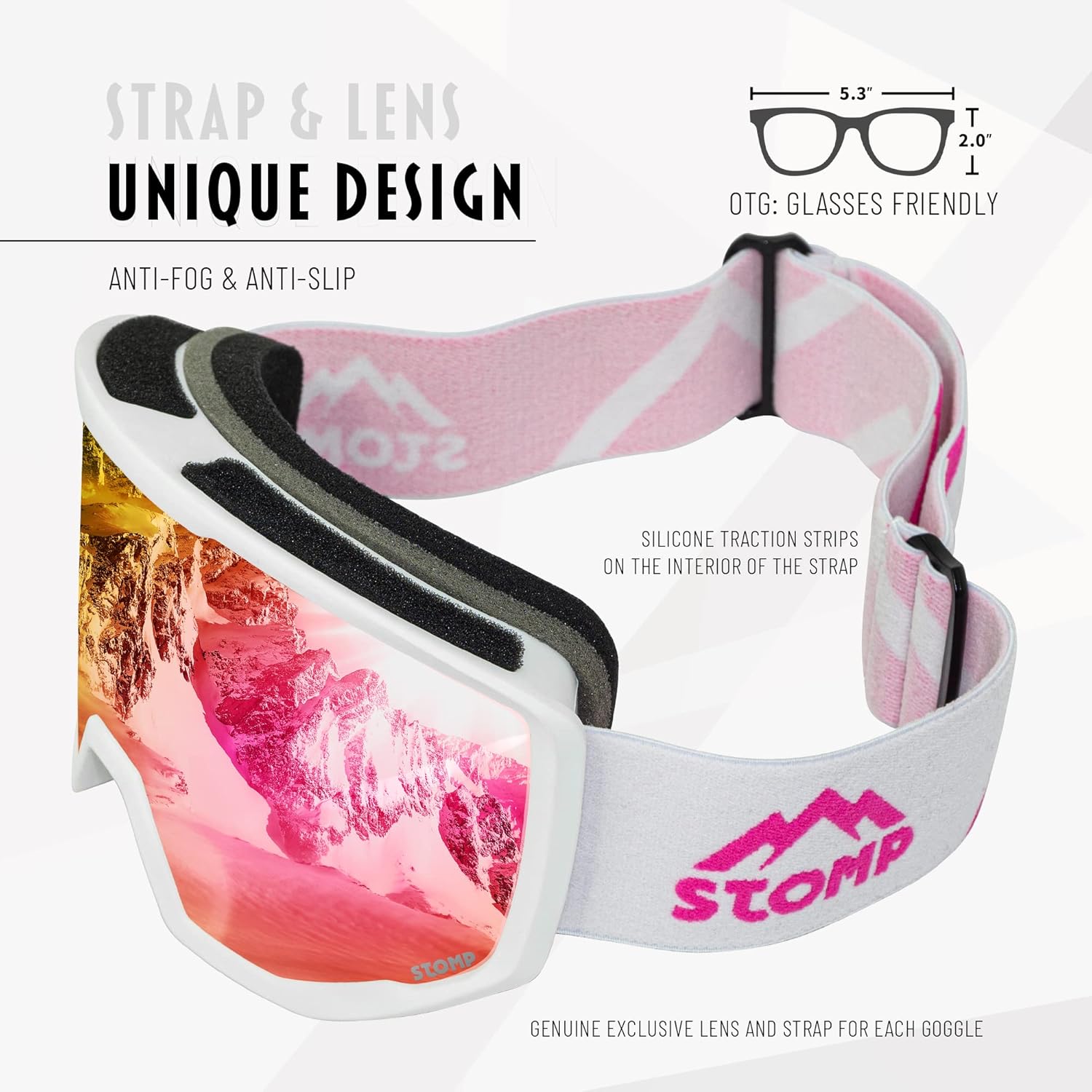 STOMP Gafas de esquí y snowboard 100% protección UV400, lentes reemplazablescorreas para hombres, mujeres y jóvenes