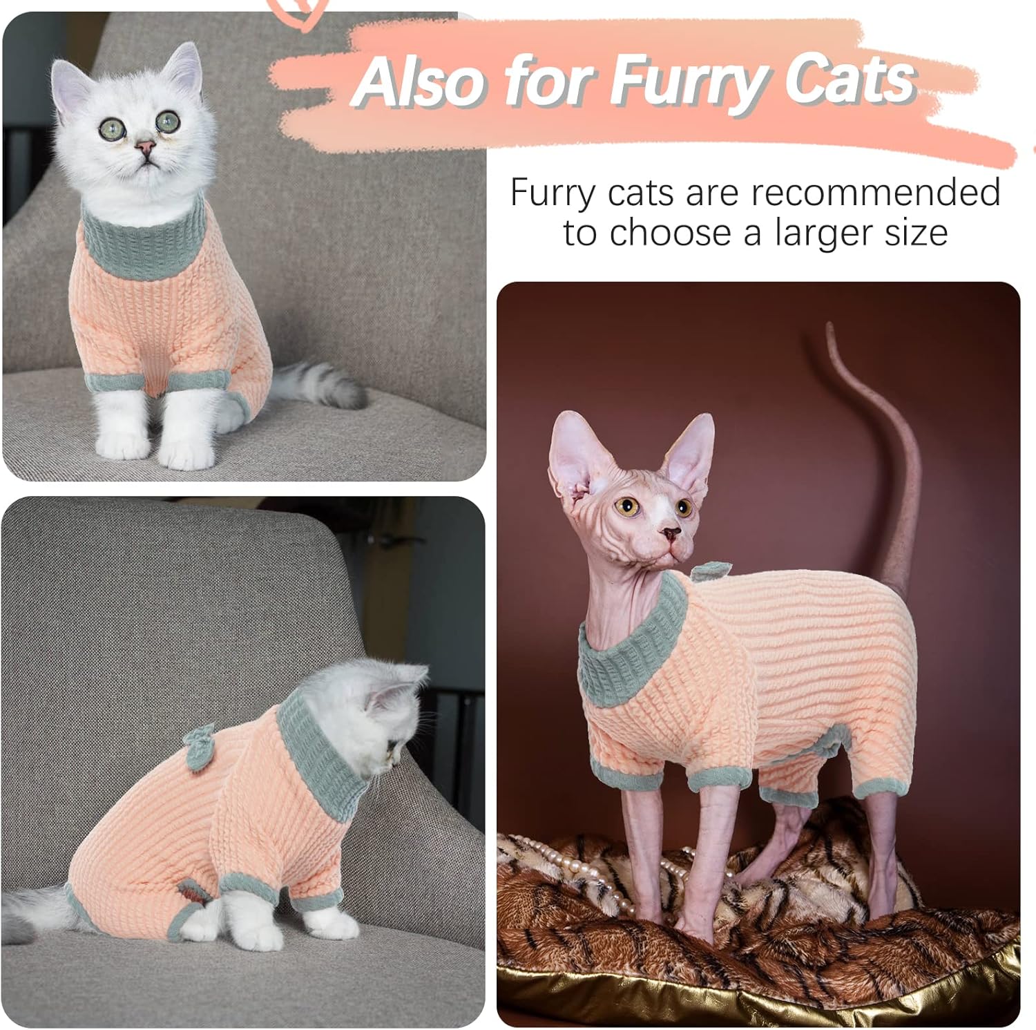DENTRUN Sphynx – Suéter de invierno cálido para gatos sin pelo, lindo suéter de alta elasticidad, camisas de gatito, transpirable, para ocio,