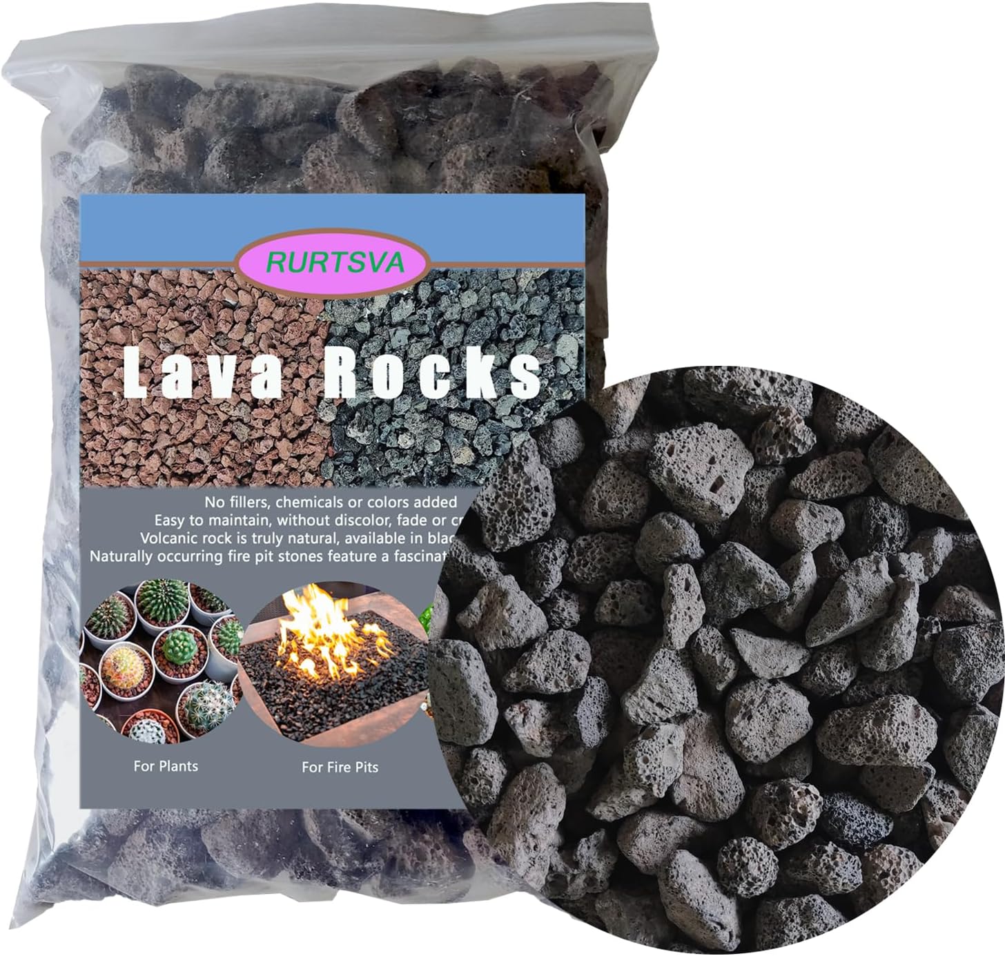 Roca de lava mediana de 5 libras, piedras volcánicas naturales de 0.8 a 1.2 pulgadas, uso en chimeneas, hogueras o cuencos para incendios de gas