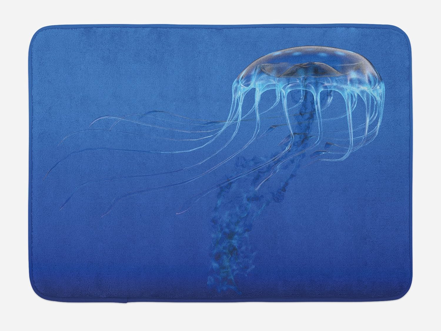 Ambesonne Tapete de baño de medusas, peces de gelatina con manchas azules, vida en acuario, animales marinos, depredador en aguas profundas, tapete