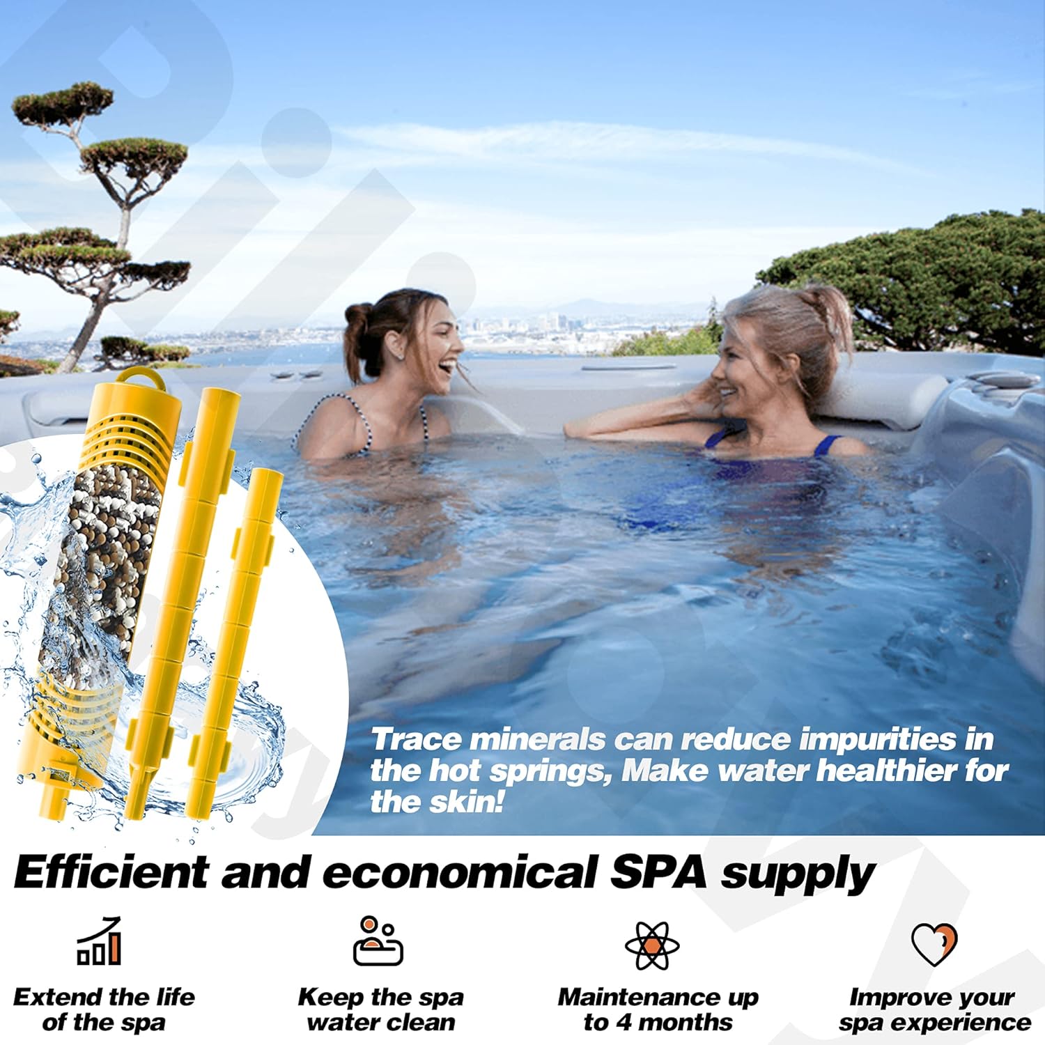 Palitos minerales con filtro de spa para cartucho de filtro de bañera de hidromasaje, duran 4 meses, amarillo, 4 unidades