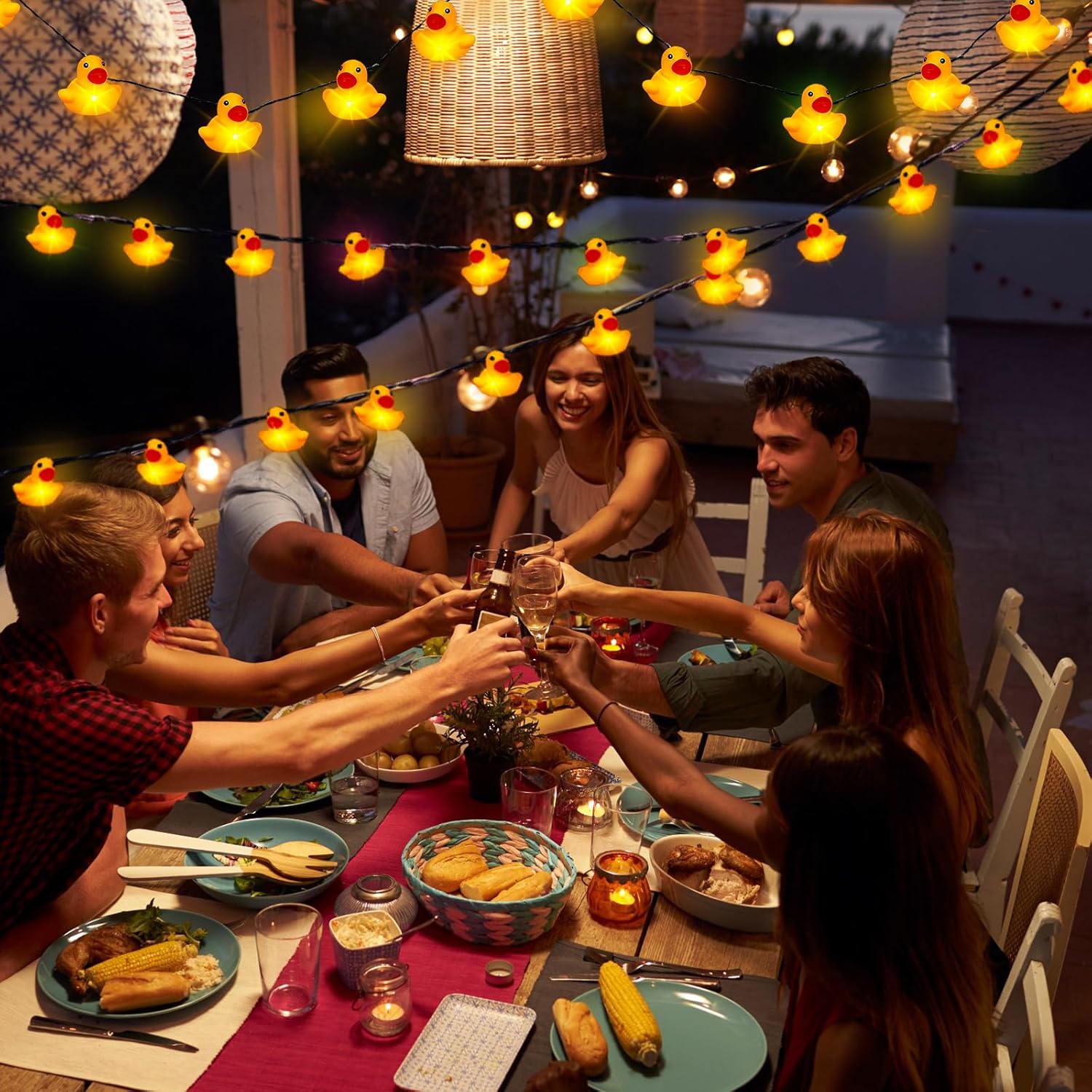 Deekin Guirnalda de luces LED de goma con 100200 luces LED para árbol de Navidad, pato, funciona con pilas, luces decorativas para Navidad,