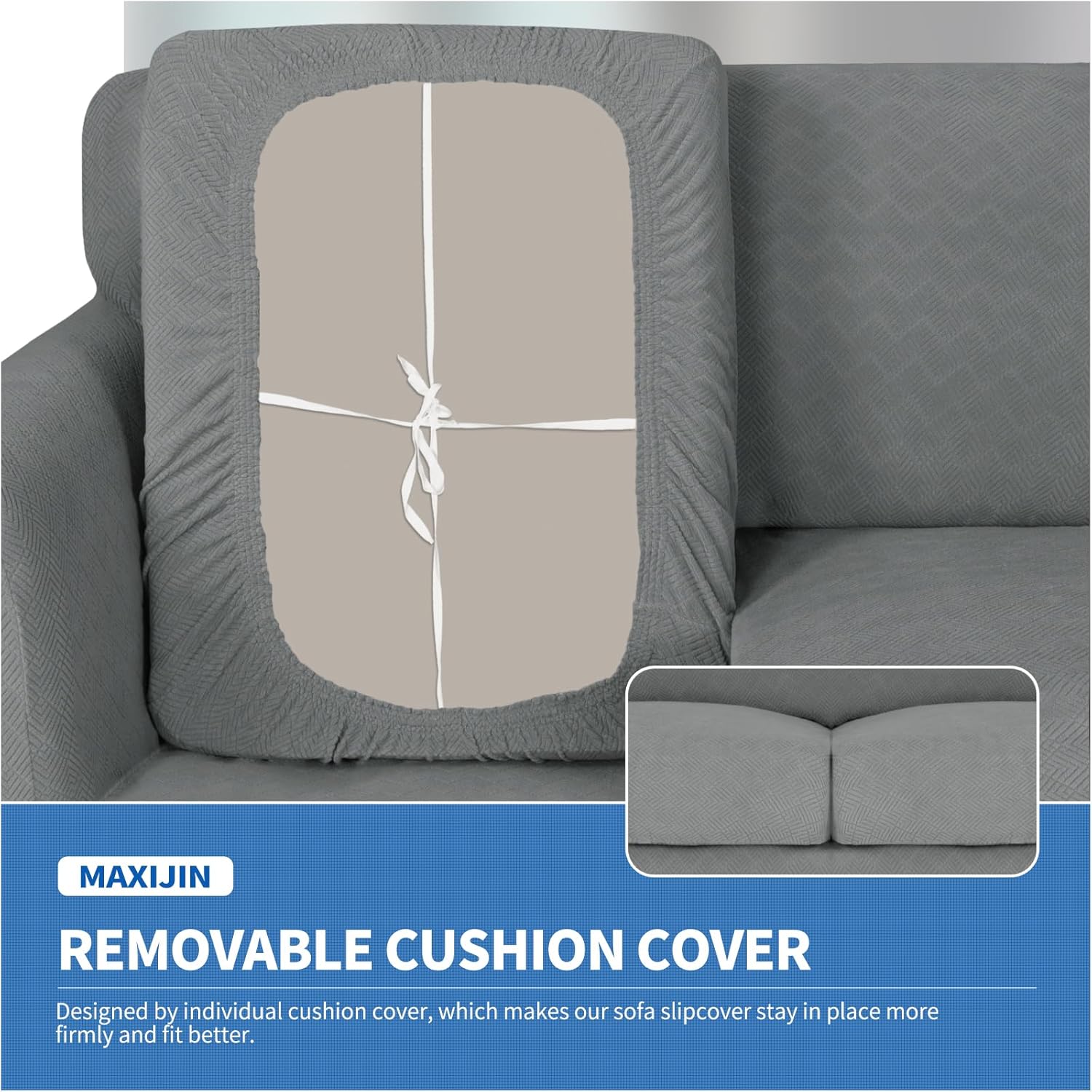 MAXIJIN Fundas de sofá de 4 piezas para sofá de 3 cojines, fundas elásticas para sofás con 3 cojines, protector grueso de muebles de 3 asientos para