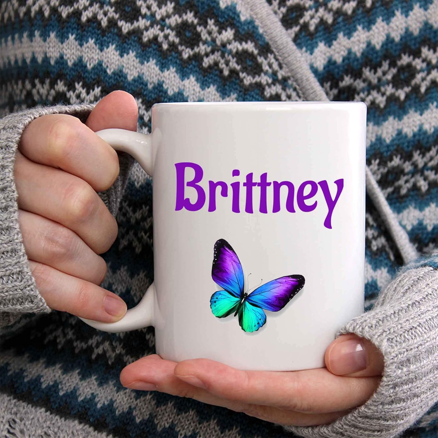 Brittney Taza de café  Taza de cerámica personalizada de mariposa con nombre, taza personalizada, regalo personalizado de cumpleañosNavidad, regalo