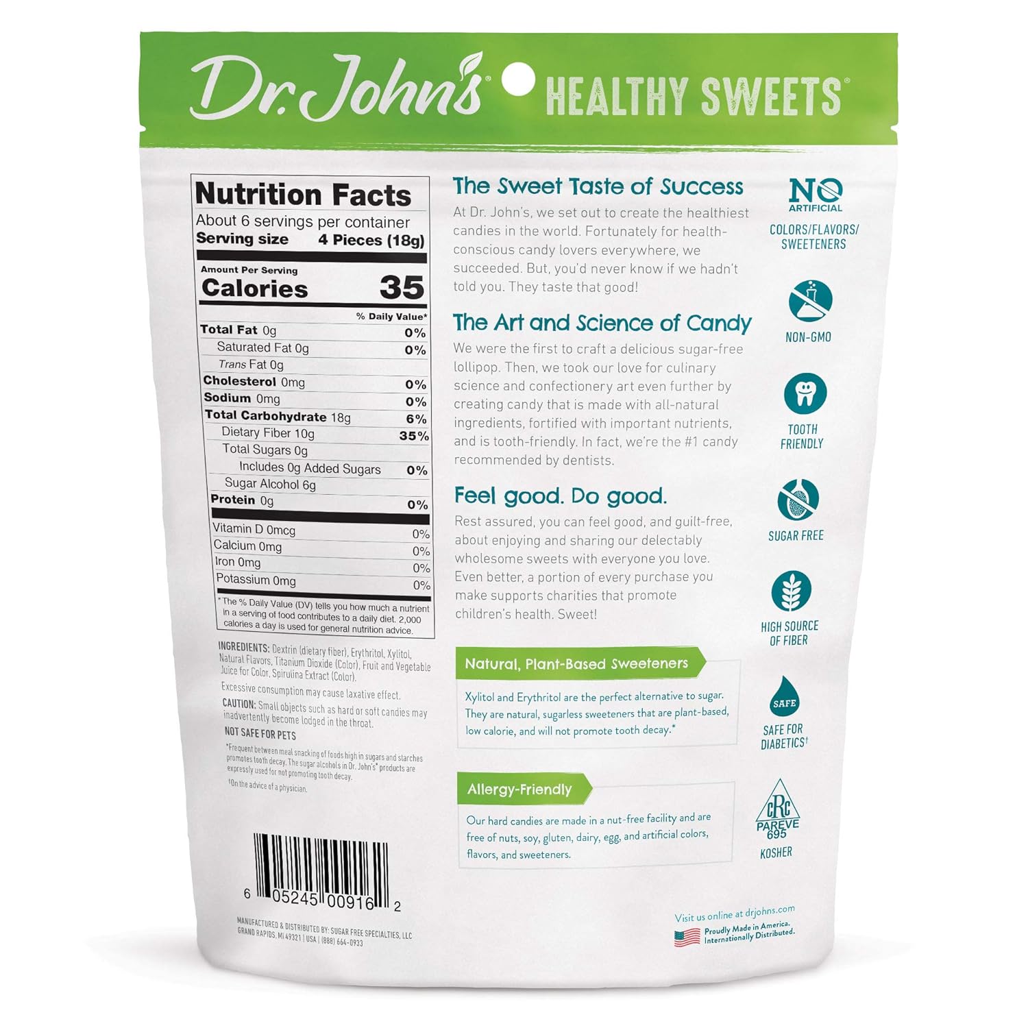 Dr. John’s – Caramelos sin azúcar, dulces duros saludables con cero azúcar, aperitivos bajos en calorías, aptos para Keto, vegano, sin gluten, sabor