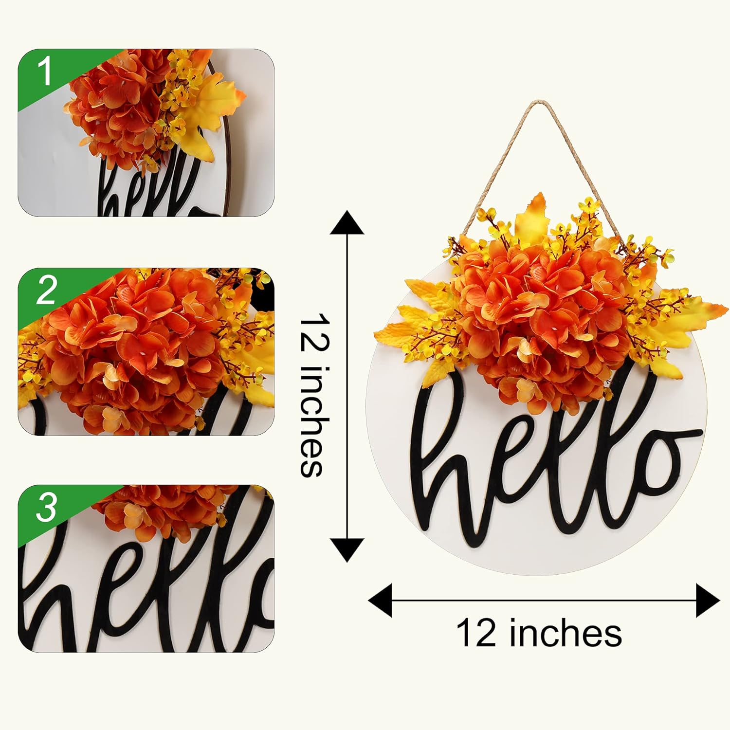 Coronas de otoño para puerta delantera, corona hecha a mano, letrero de bienvenida al aire libre, coronas de otoño, decoración de corona de pared de