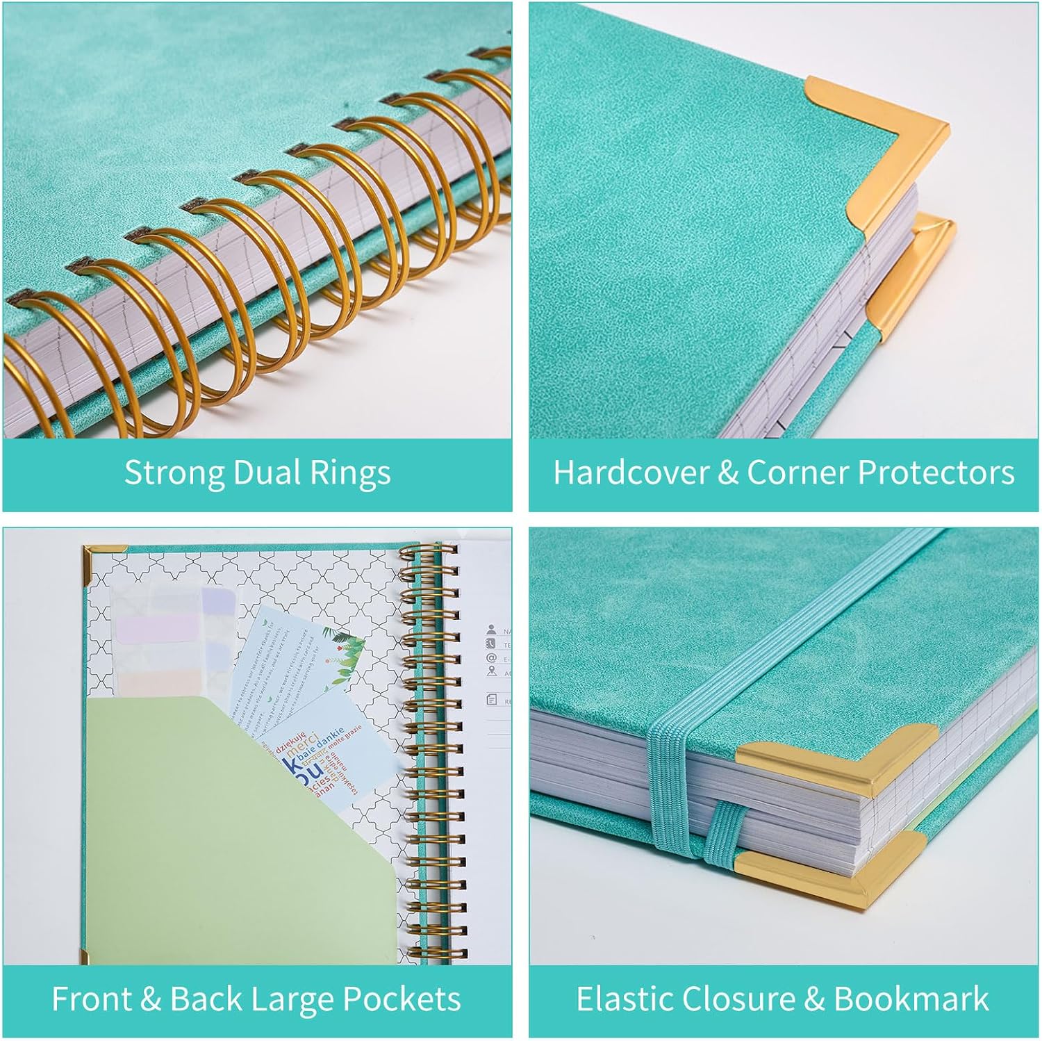 Cuaderno de espiral, cuaderno de cuero de tapa dura de 365 páginas, diario grande con rayas A5 para mujeres y hombres, cuadernos con rayas