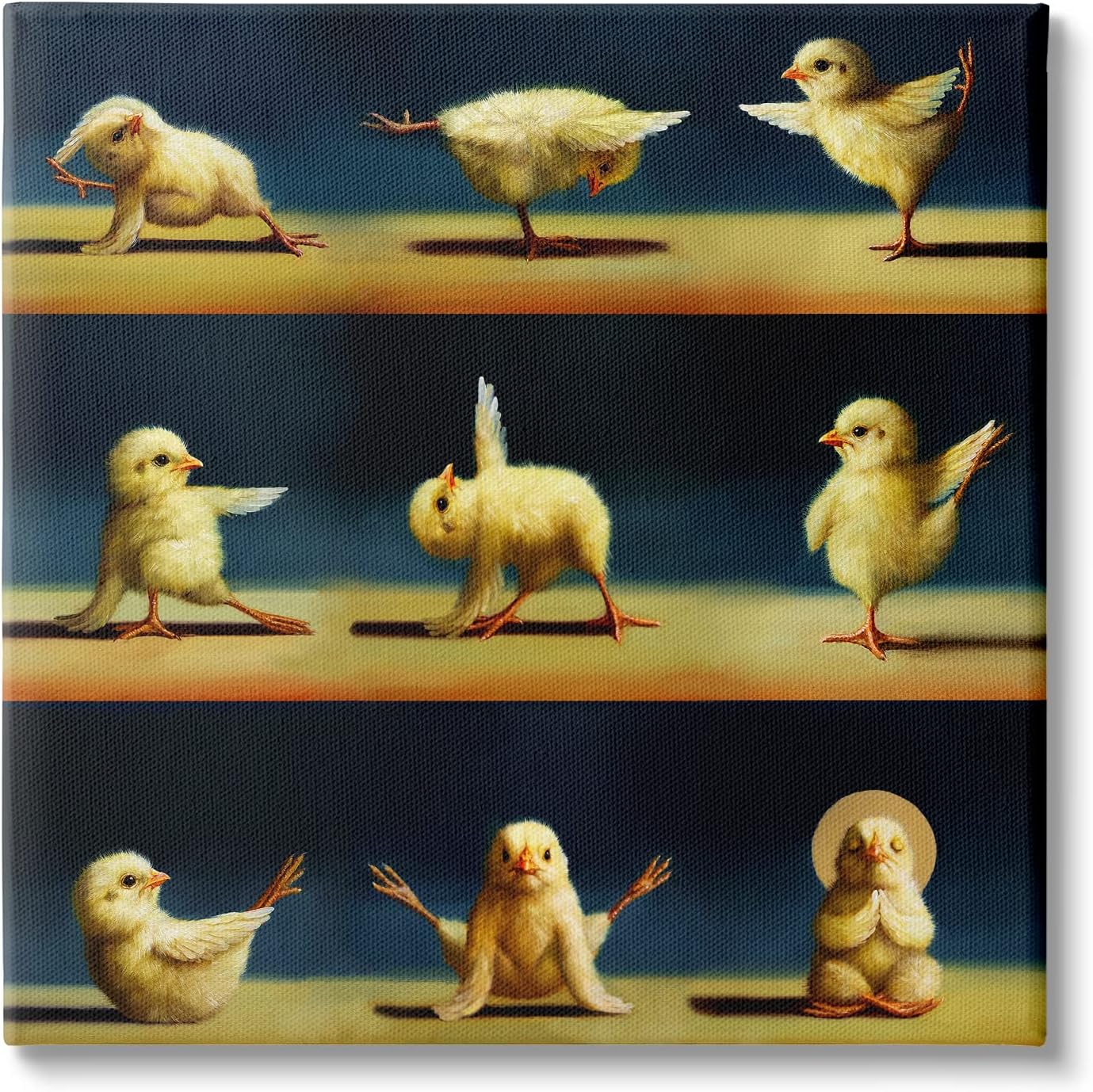 Stupell Industries Lienzo decorativo para pared con diseño de pollitos de yoga y animales de granja, diseño de Lucia Heffernan, 17 x 17 pulgadas,